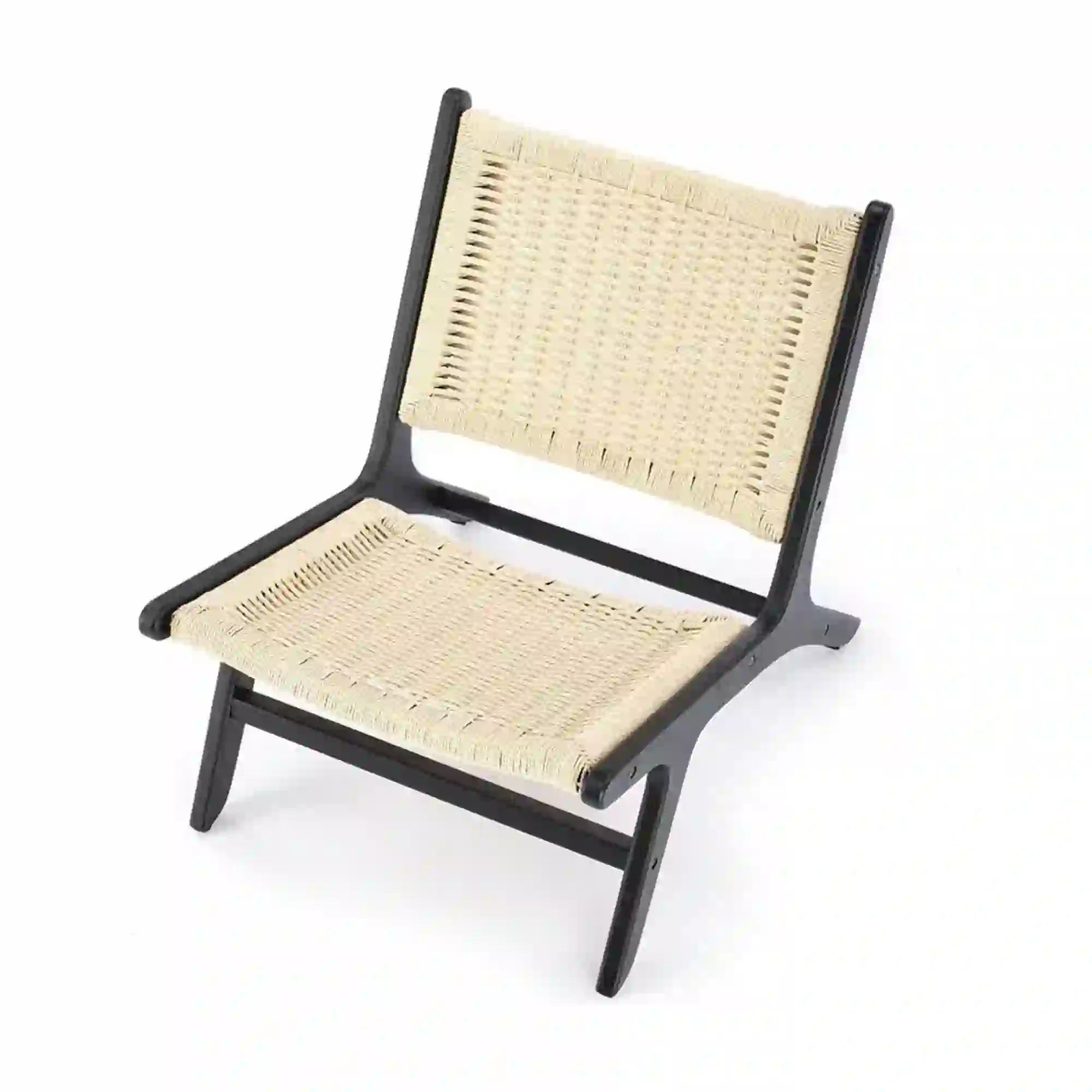 Scaun de gradina FODEN, bej deschis/negru, rattan natural/lemn, 65x74x84 cm