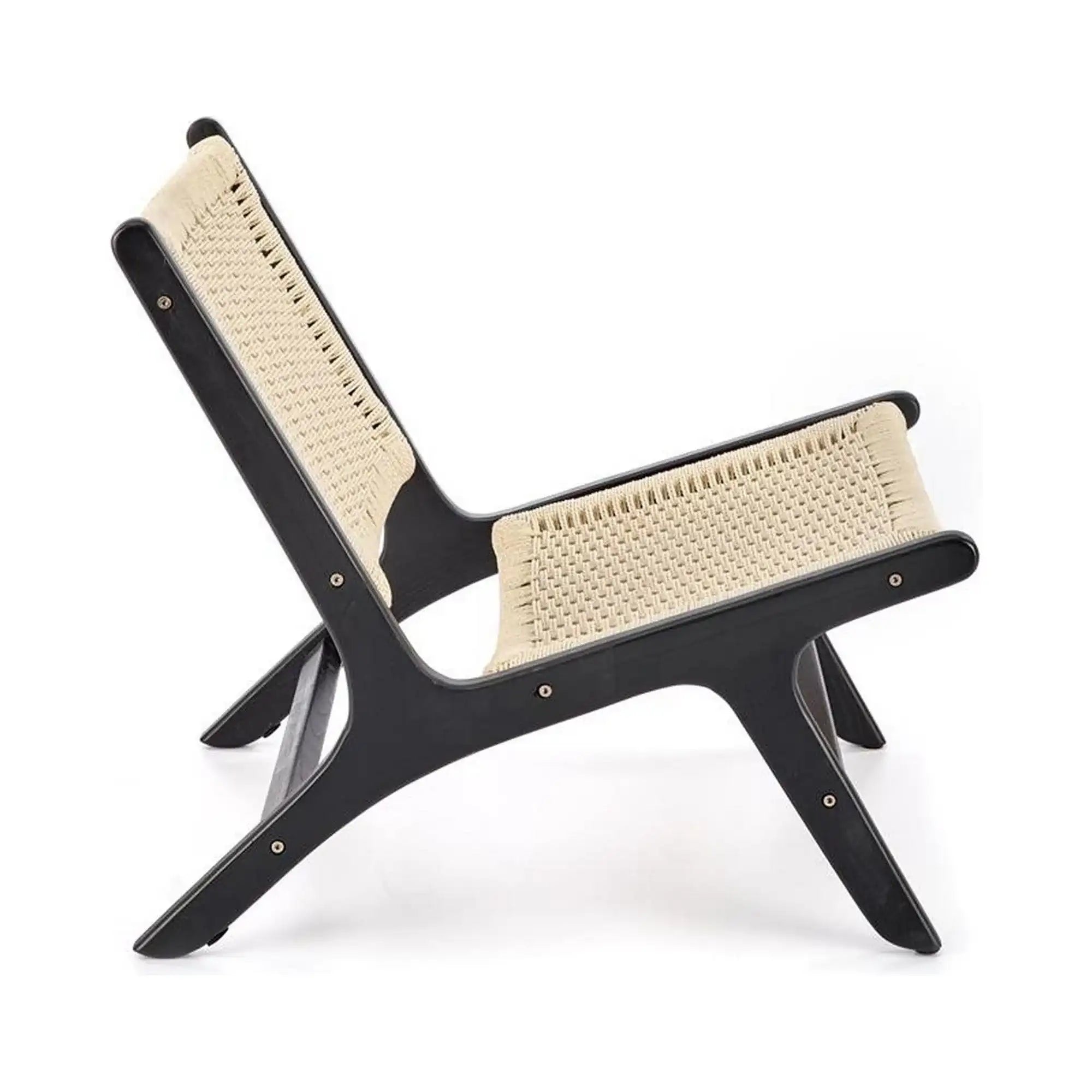 Scaun de gradina FODEN, bej deschis/negru, rattan natural/lemn, 65x74x84 cm