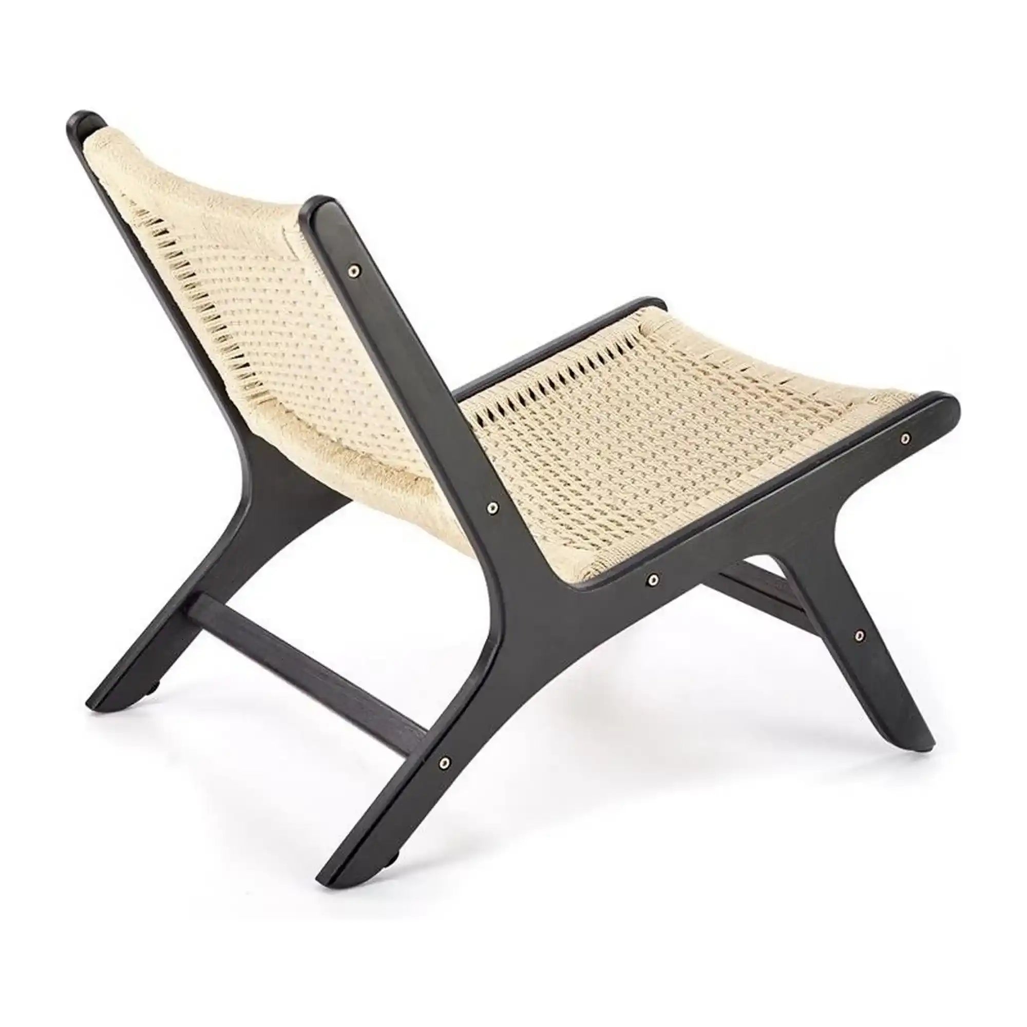 Scaun de gradina FODEN, bej deschis/negru, rattan natural/lemn, 65x74x84 cm
