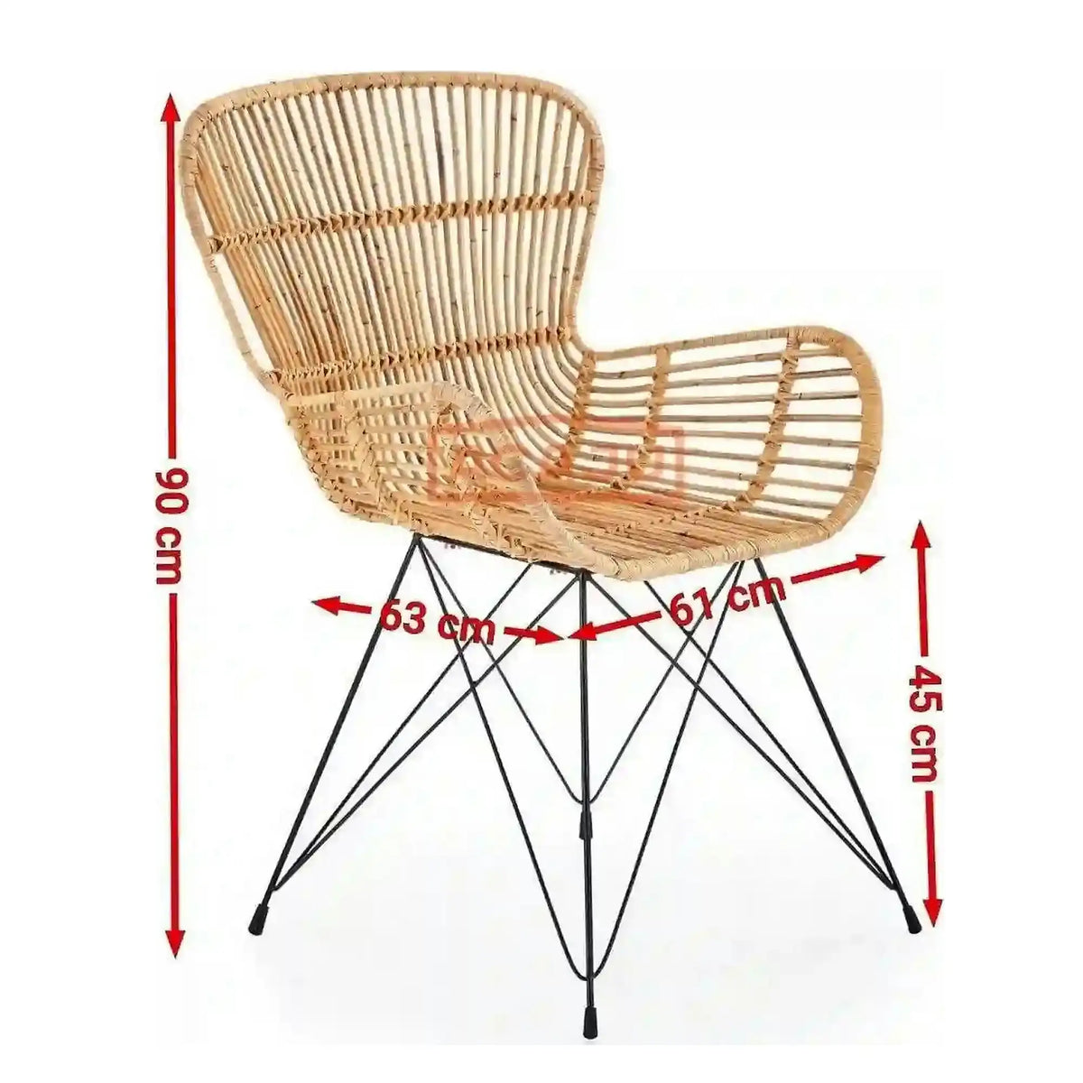 Scaun de gradina K335, bej/negru, rattan natural/otel, 61x63x90x45 cm