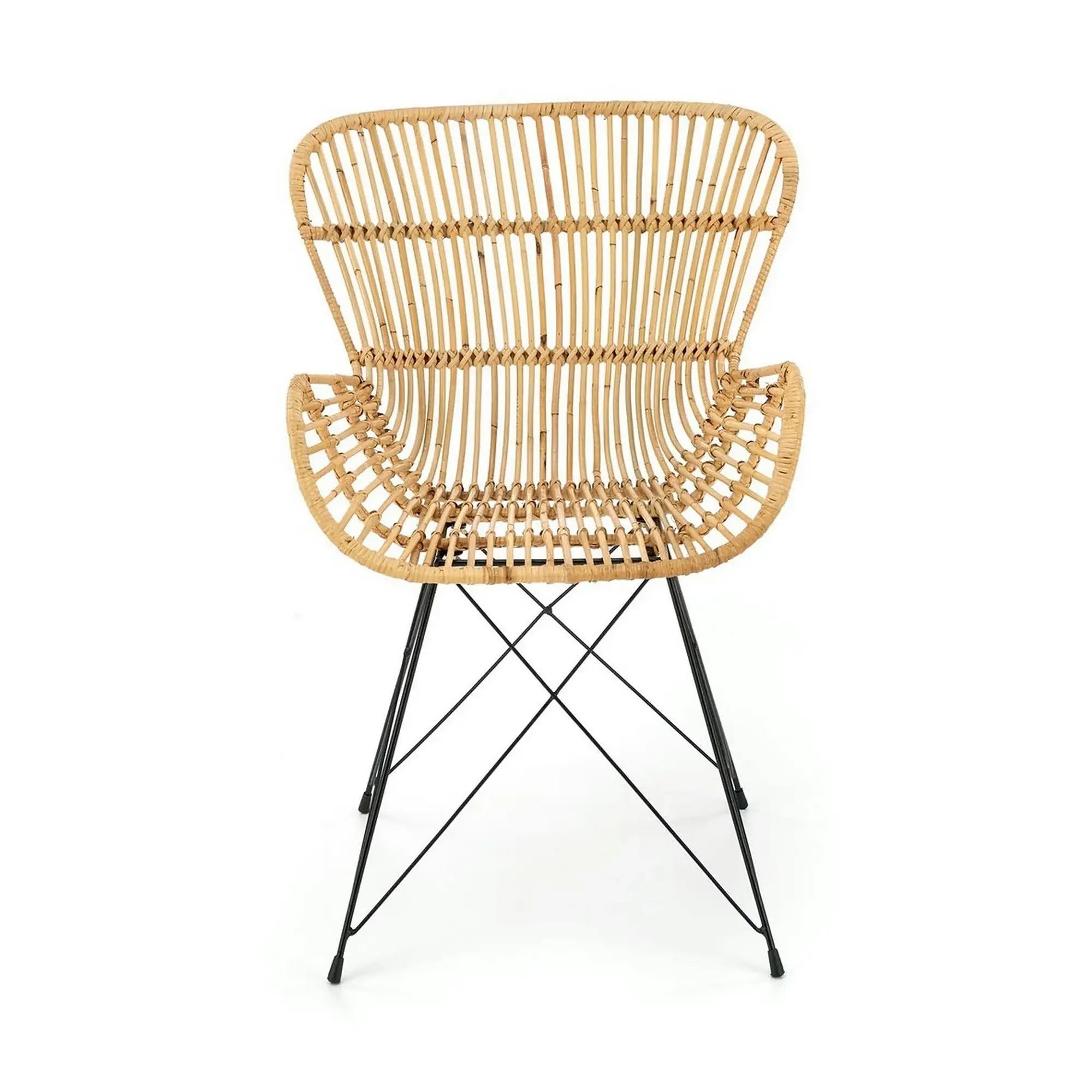 Scaun de gradina K335, bej/negru, rattan natural/otel, 61x63x90x45 cm