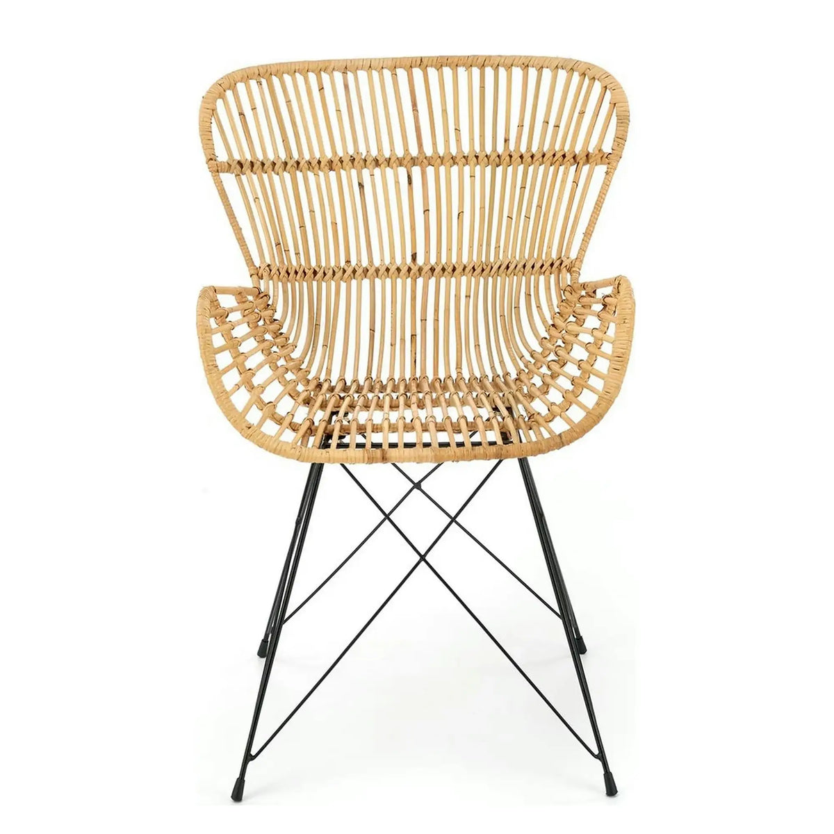 Scaun de gradina K335, bej/negru, rattan natural/otel, 61x63x90x45 cm