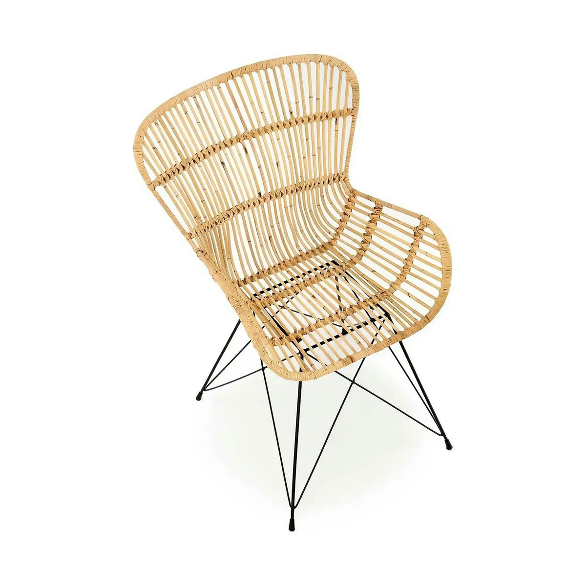 Scaun de gradina K335, bej/negru, rattan natural/otel, 61x63x90x45 cm