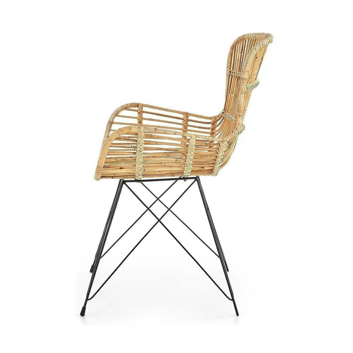 Scaun de gradina K335, bej/negru, rattan natural/otel, 61x63x90x45 cm