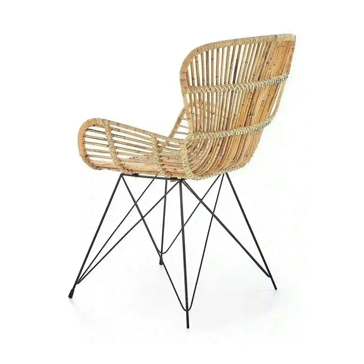 Scaun de gradina K335, bej/negru, rattan natural/otel, 61x63x90x45 cm