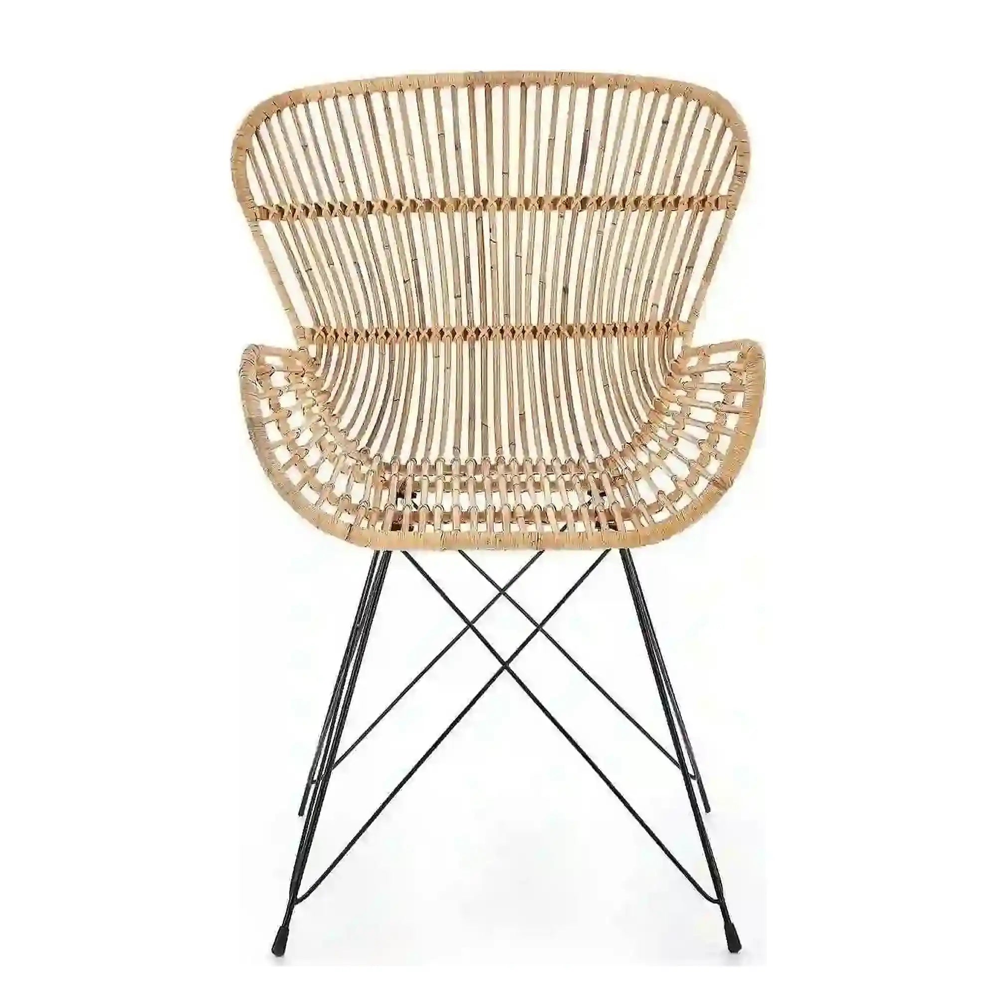Scaun de gradina K335, bej/negru, rattan natural/otel, 61x63x90x45 cm