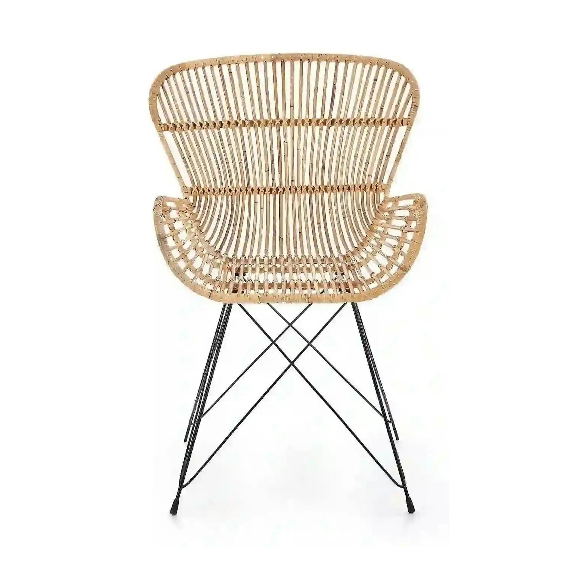 Scaun de gradina K335, bej/negru, rattan natural/otel, 61x63x90x45 cm