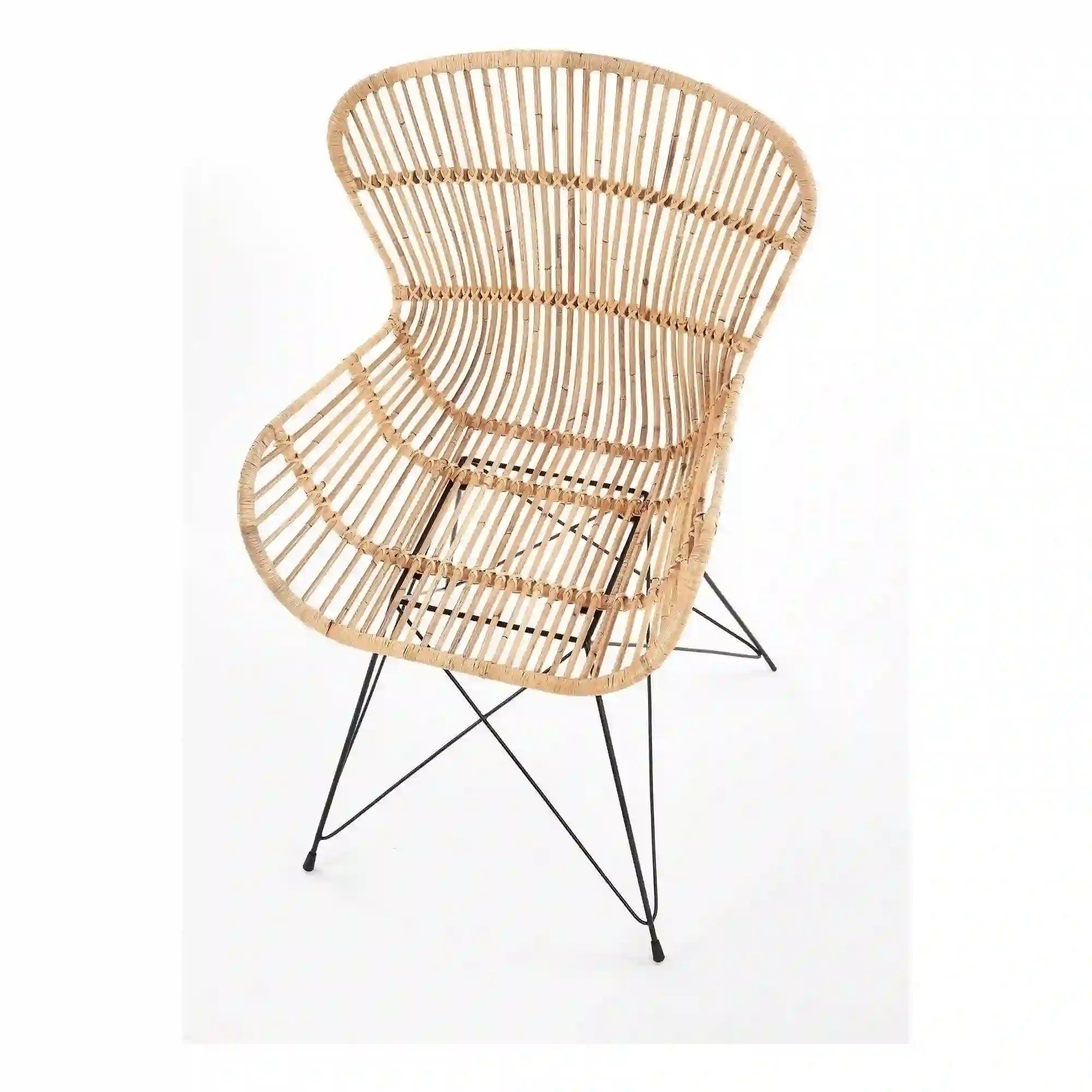 Scaun de gradina K335, bej/negru, rattan natural/otel, 61x63x90x45 cm