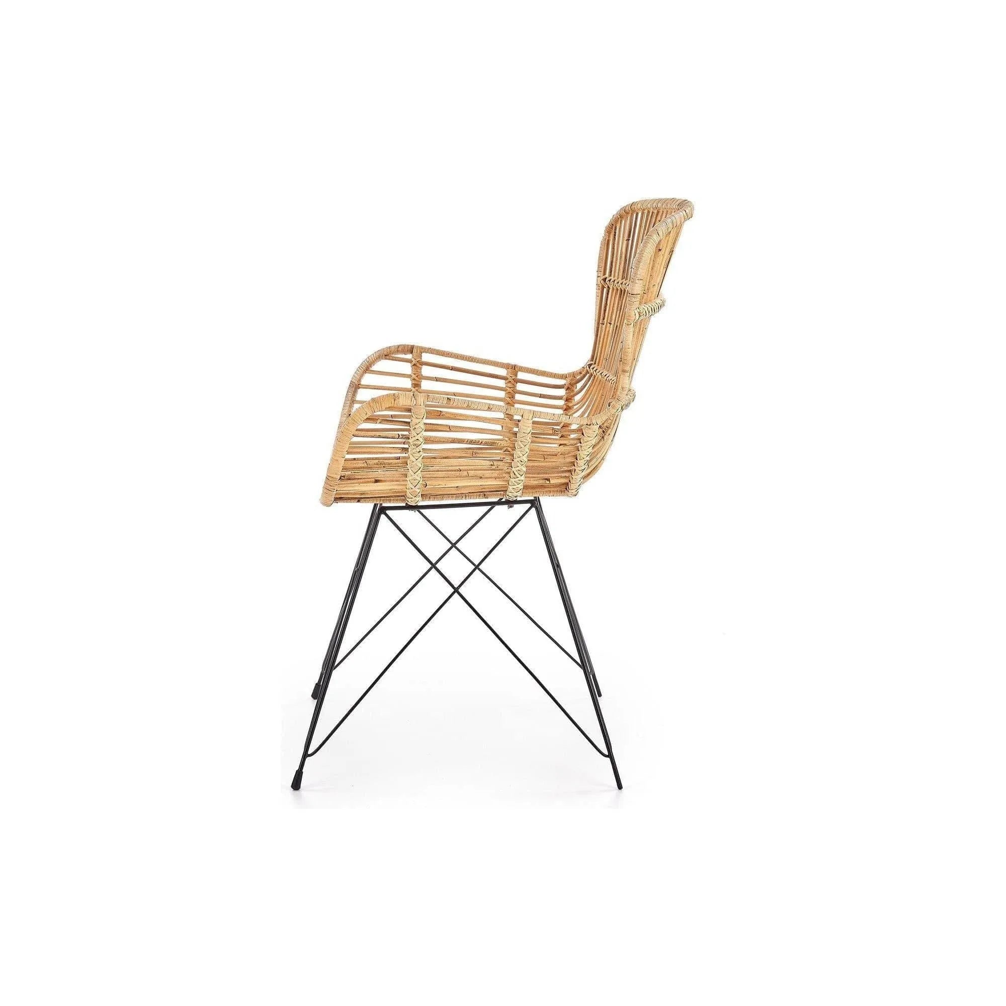 Scaun de gradina K335, bej/negru, rattan natural/otel, 61x63x90x45 cm