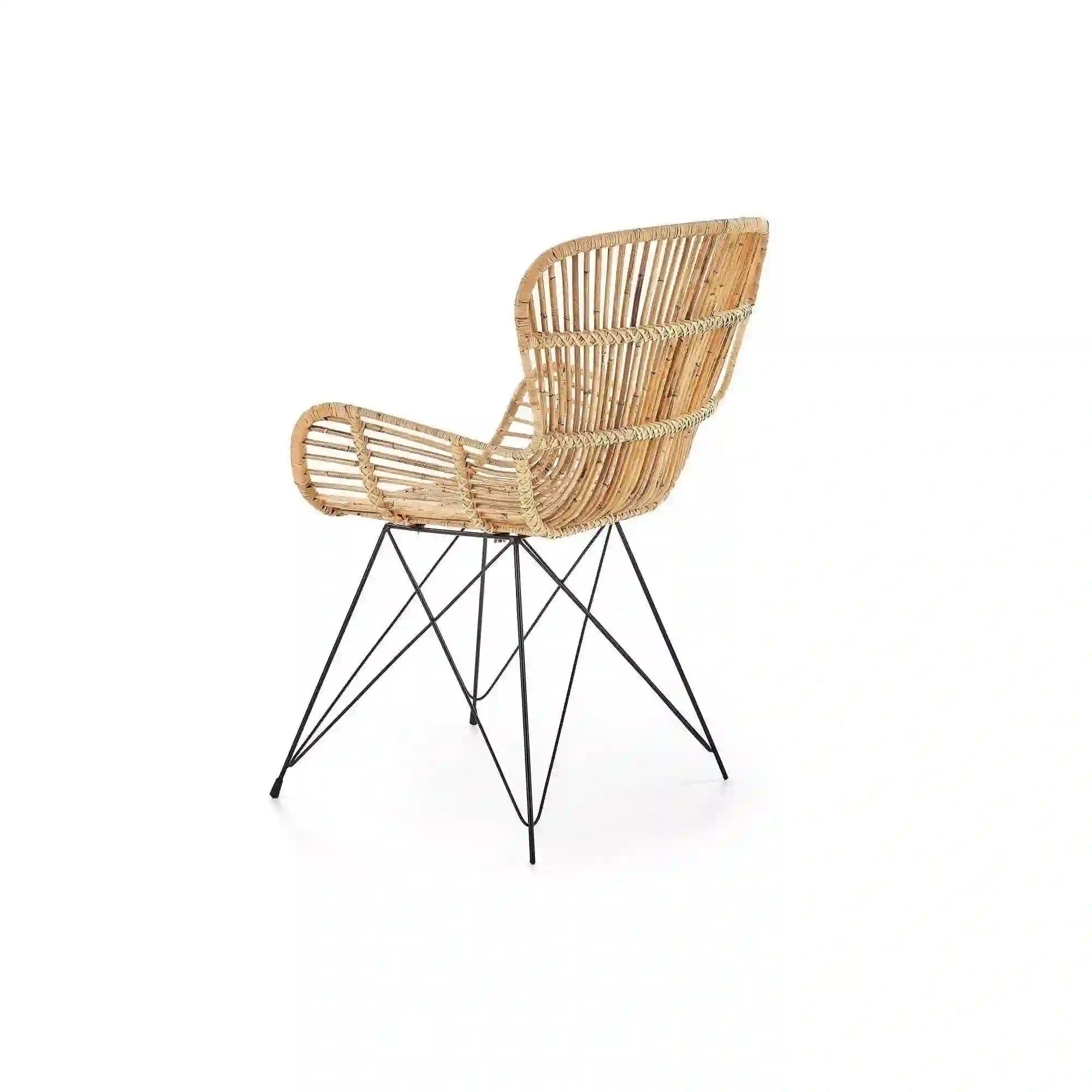 Scaun de gradina K335, bej/negru, rattan natural/otel, 61x63x90x45 cm