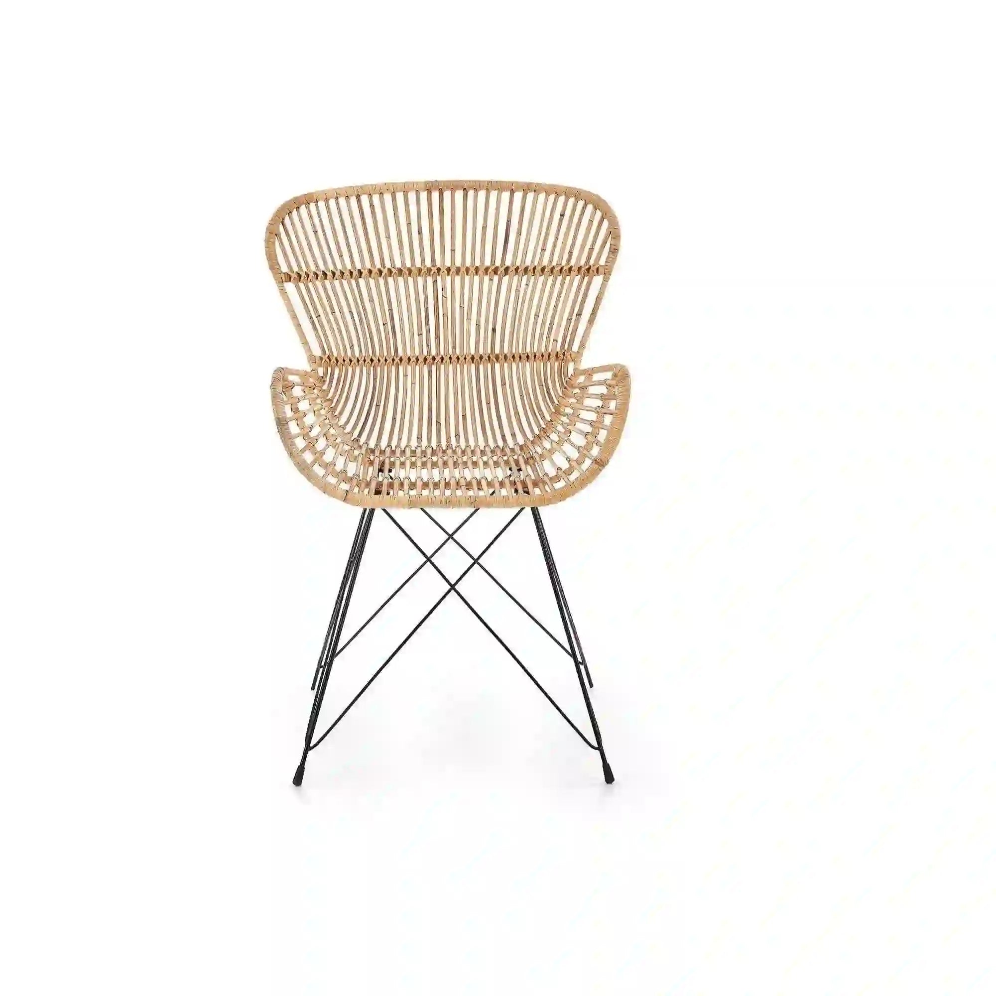 Scaun de gradina K335, bej/negru, rattan natural/otel, 61x63x90x45 cm