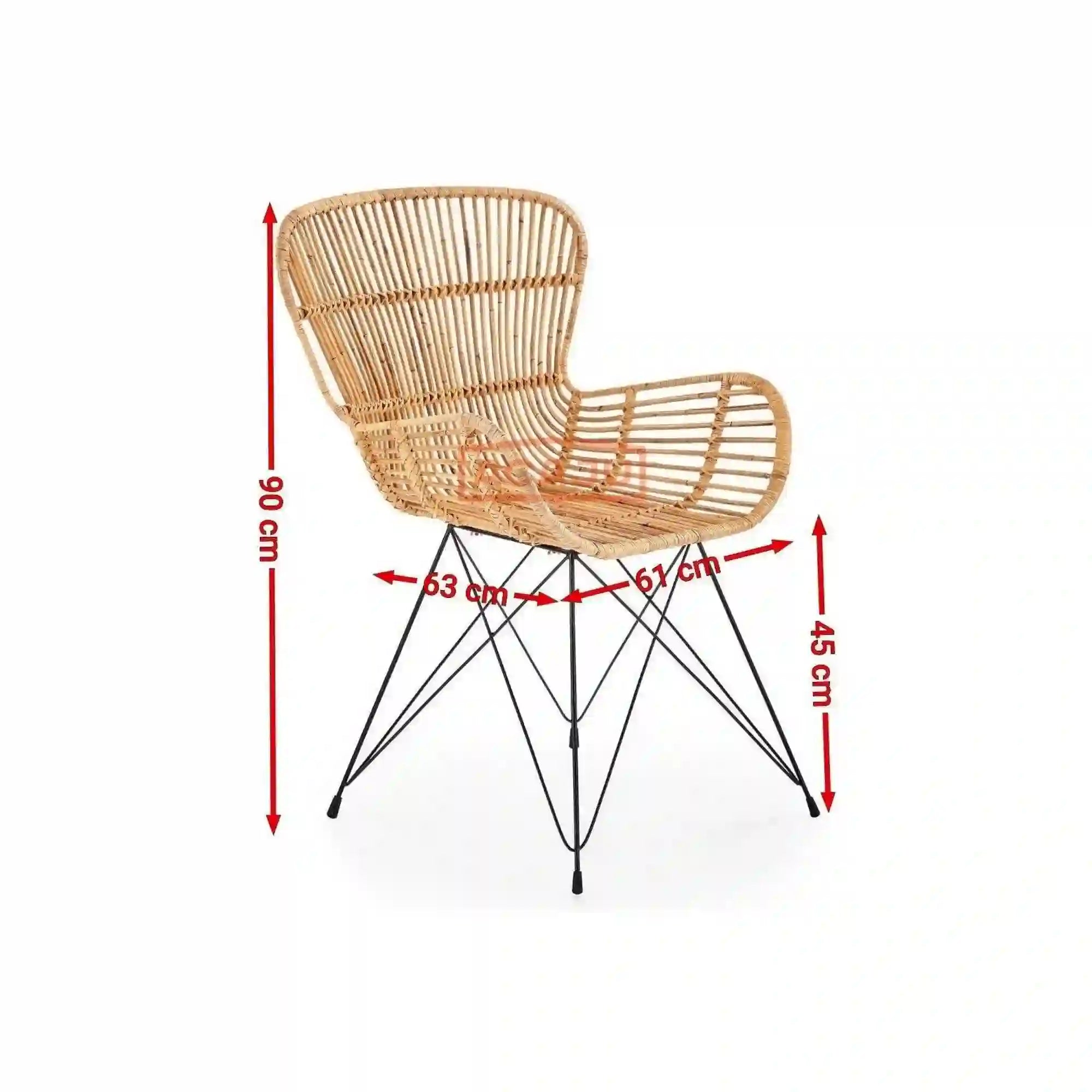 Scaun de gradina K335, bej/negru, rattan natural/otel, 61x63x90x45 cm