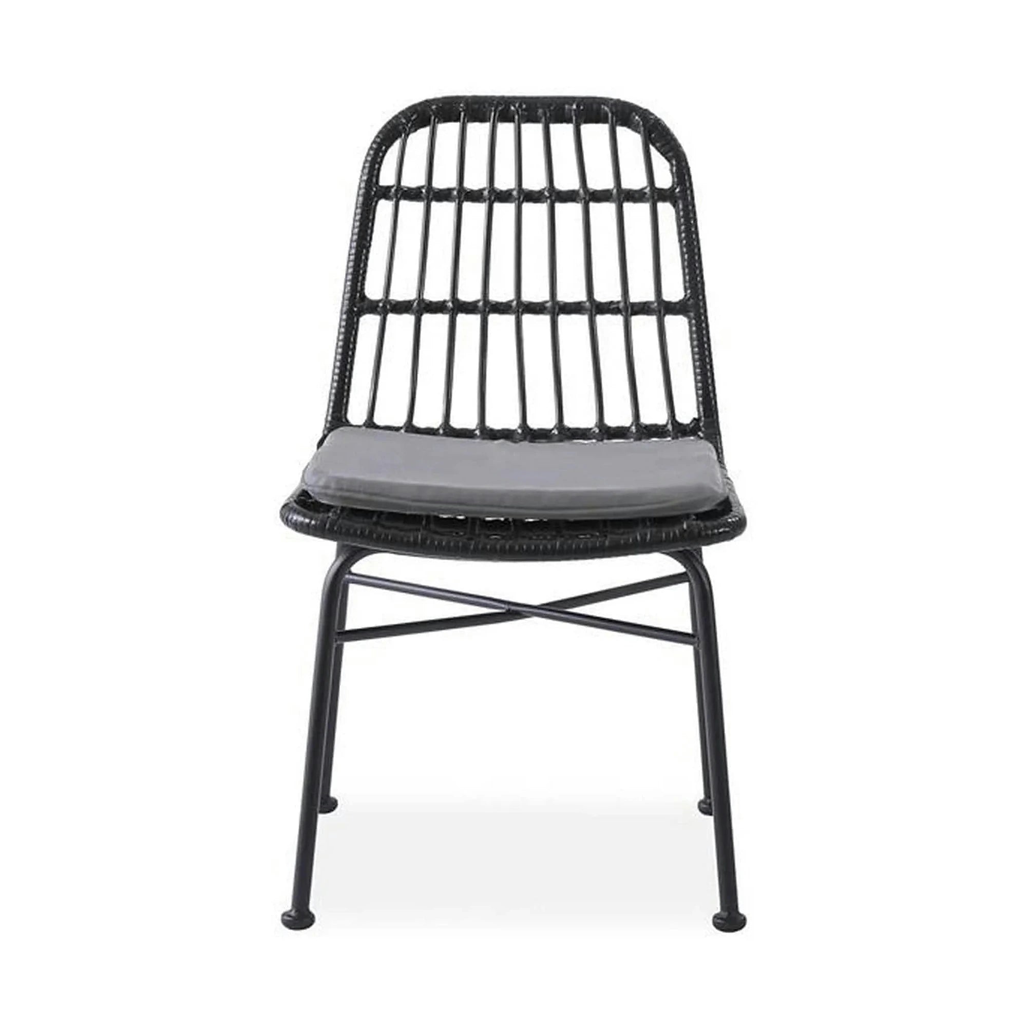 Scaun de gradina K401, gri/negru, rattan sintetic/otel, 47x45x85x43 cm