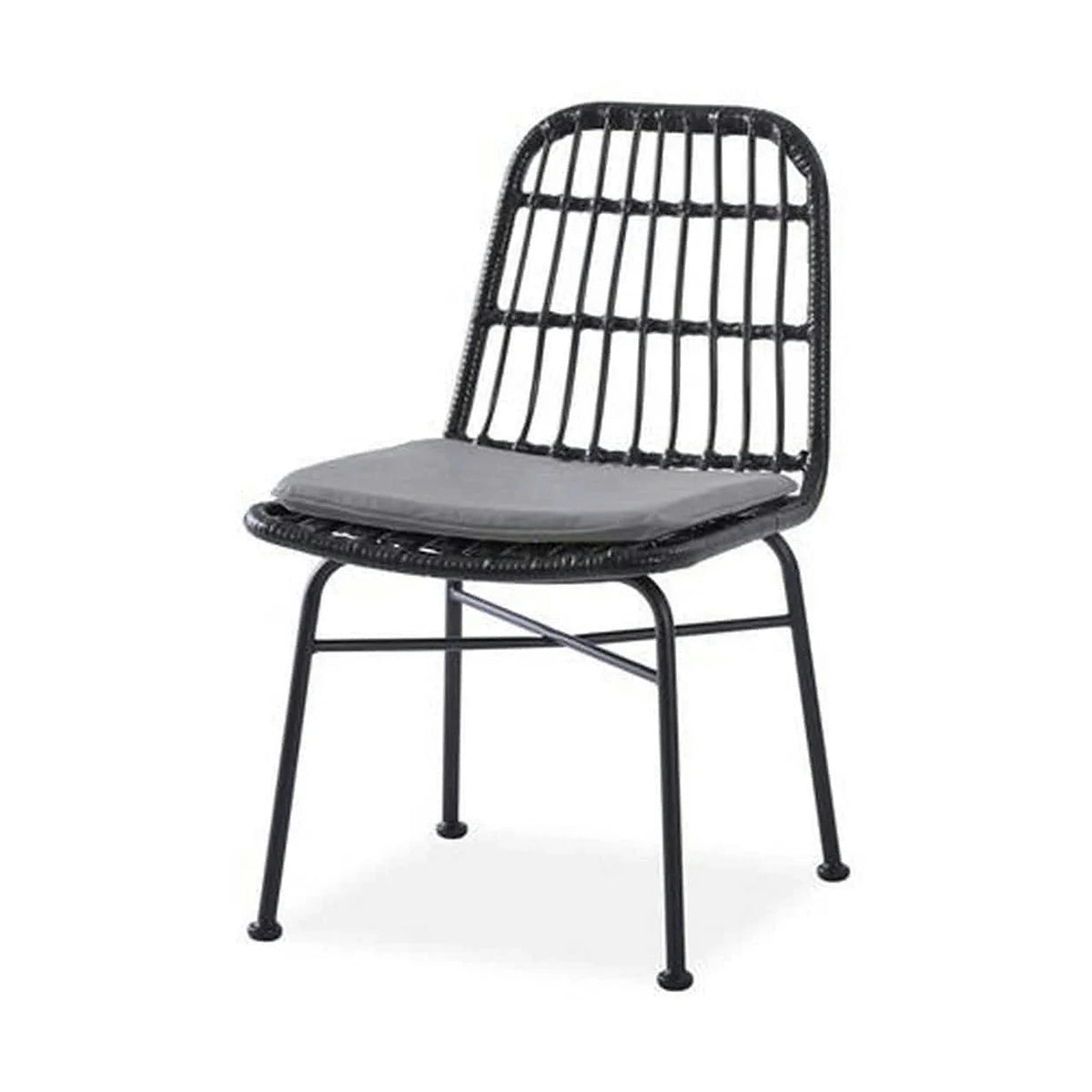 Scaun de gradina K401, gri/negru, rattan sintetic/otel, 47x45x85x43 cm