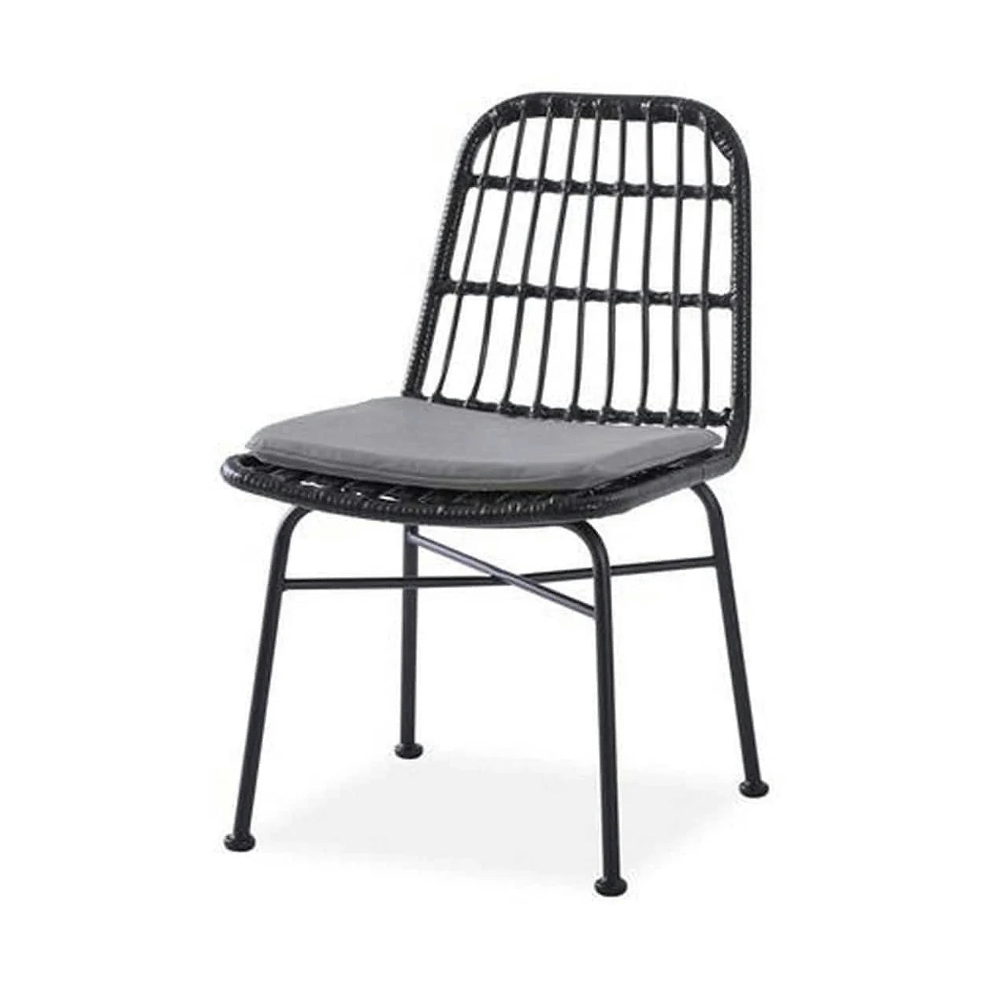 Scaun de gradina K401, gri/negru, rattan sintetic/otel, 47x45x85x43 cm