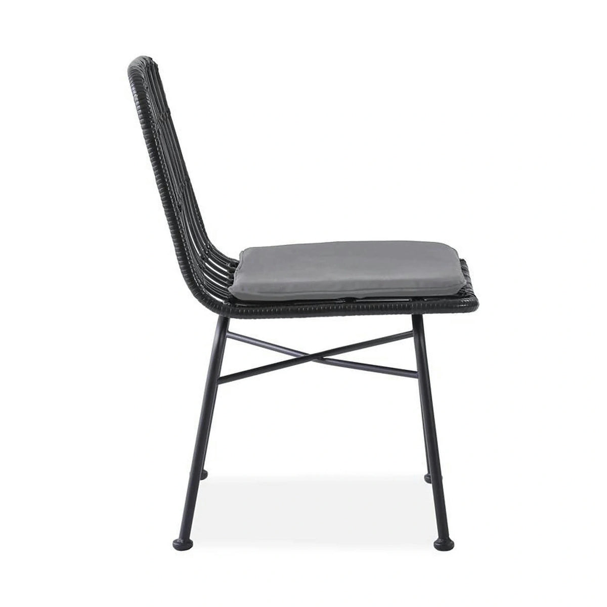 Scaun de gradina K401, gri/negru, rattan sintetic/otel, 47x45x85x43 cm