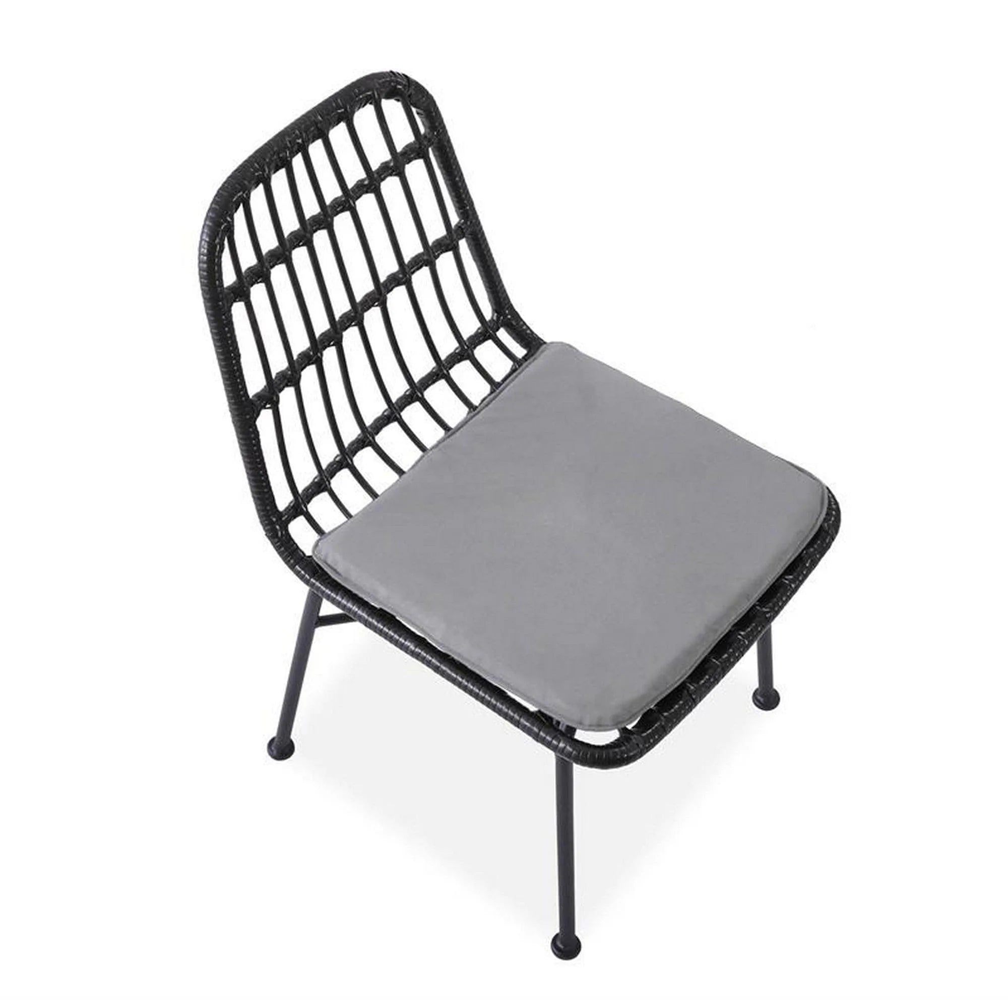 Scaun de gradina K401, gri/negru, rattan sintetic/otel, 47x45x85x43 cm