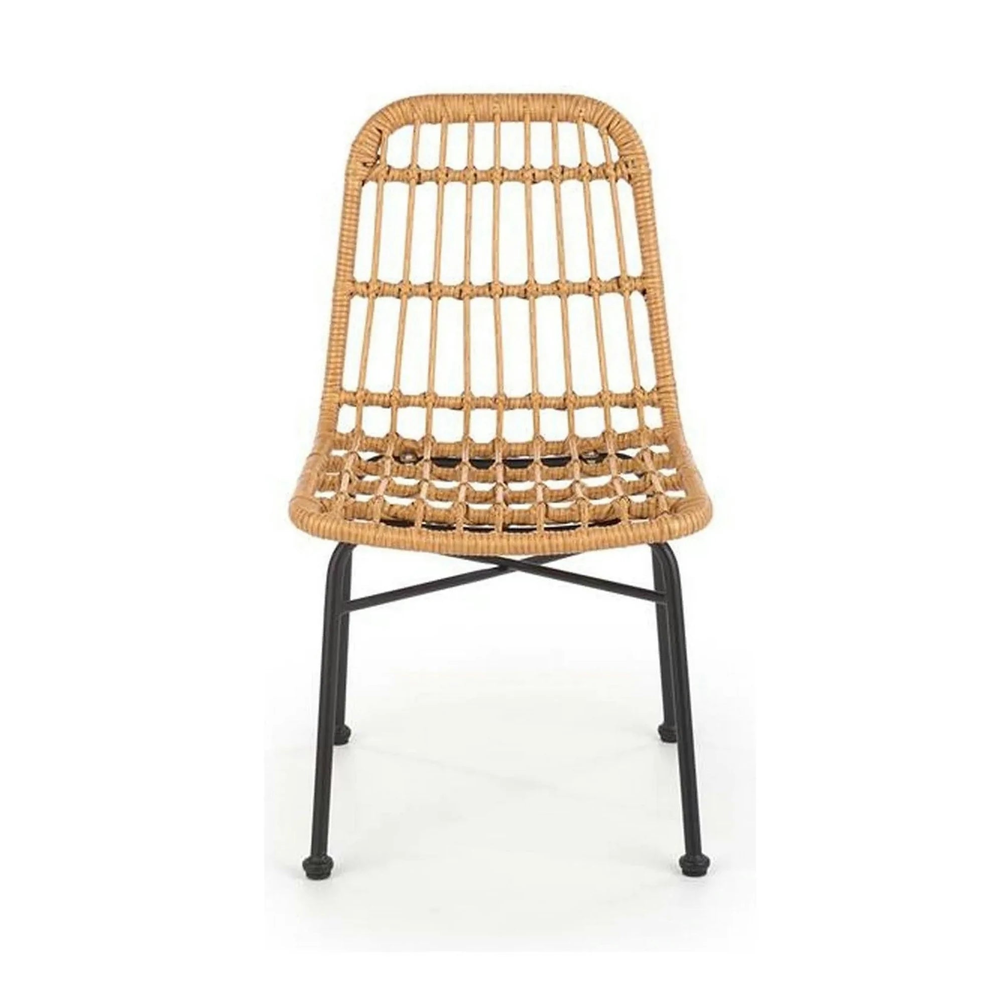 Scaun de gradina K401, stejar/negru, rattan sintetic/otel, 47x45x85 cm