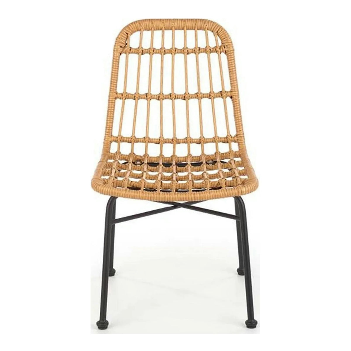 Scaun de gradina K401, stejar/negru, rattan sintetic/otel, 47x45x85 cm