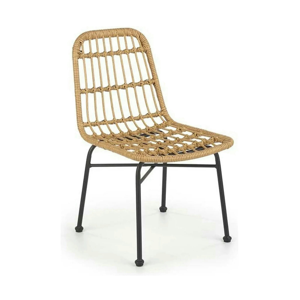 Scaun de gradina K401, stejar/negru, rattan sintetic/otel, 47x45x85 cm
