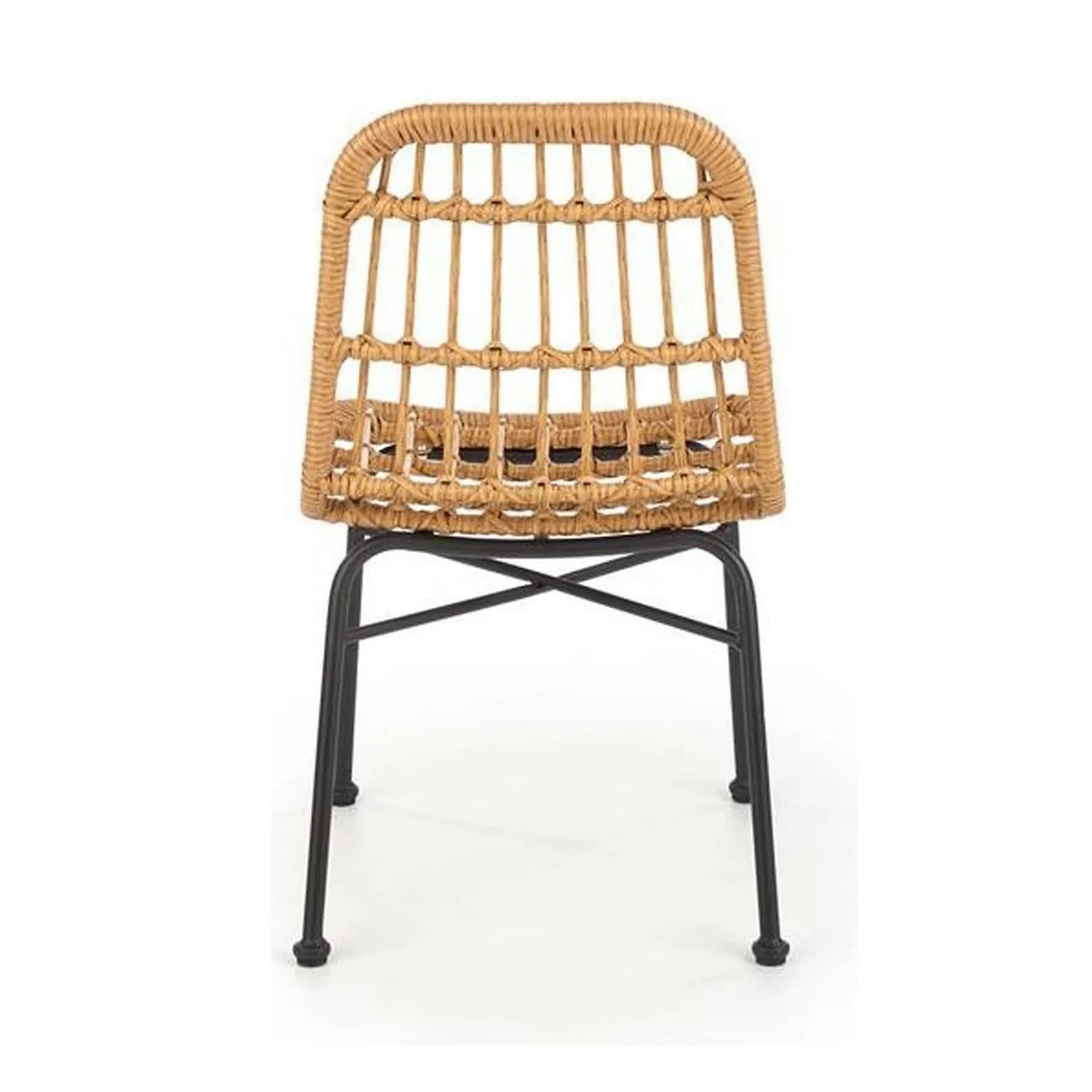 Scaun de gradina K401, stejar/negru, rattan sintetic/otel, 47x45x85 cm