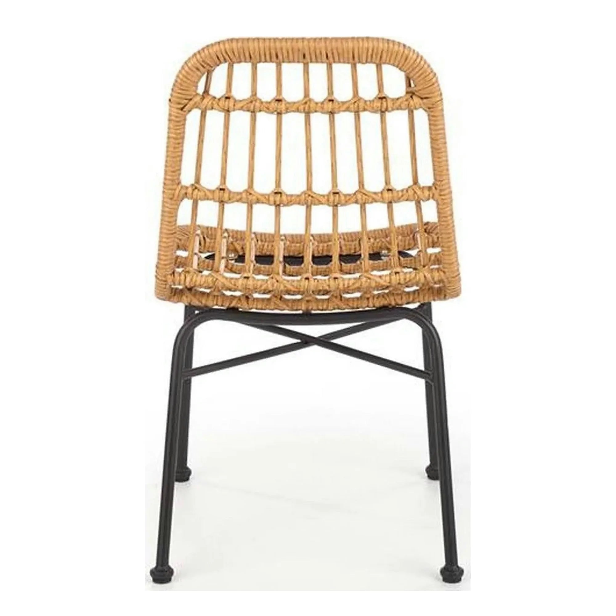 Scaun de gradina K401, stejar/negru, rattan sintetic/otel, 47x45x85 cm