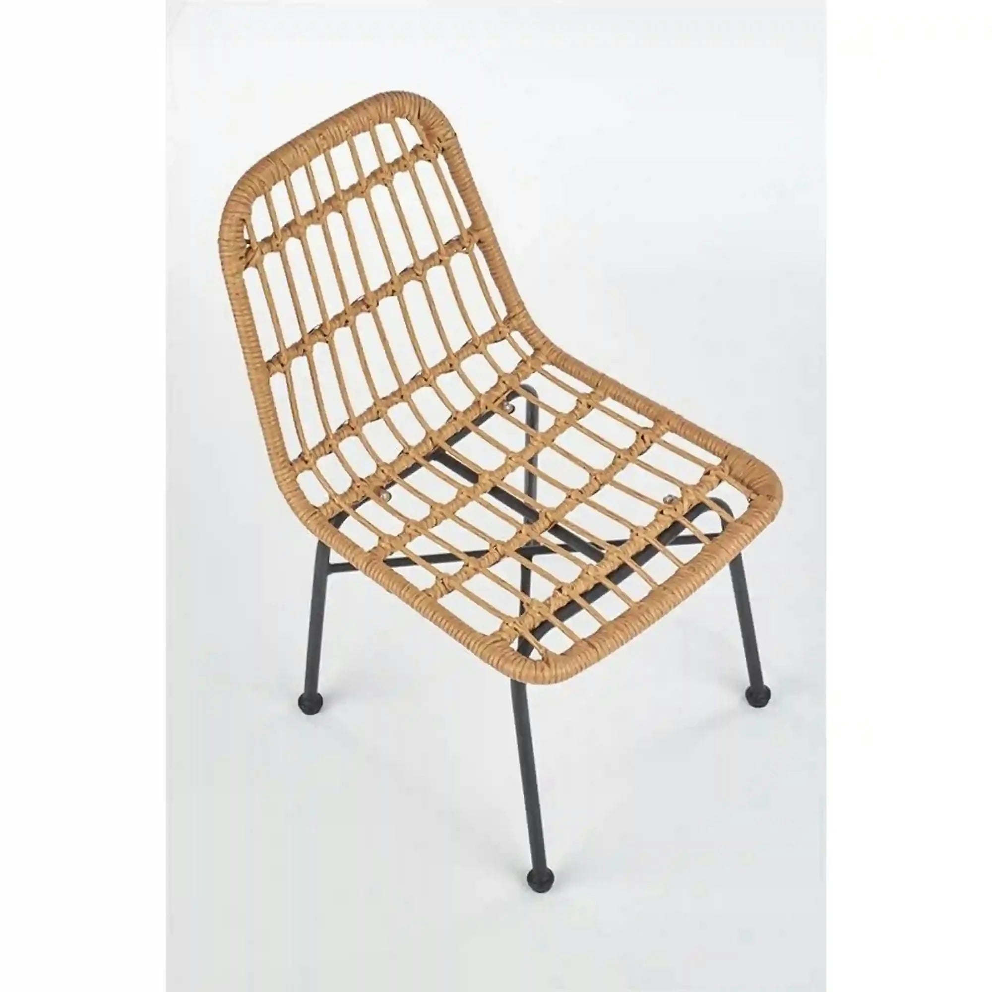 Scaun de gradina K401, stejar/negru, rattan sintetic/otel, 47x45x85 cm