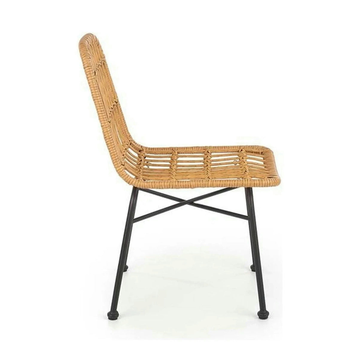Scaun de gradina K401, stejar/negru, rattan sintetic/otel, 47x45x85 cm