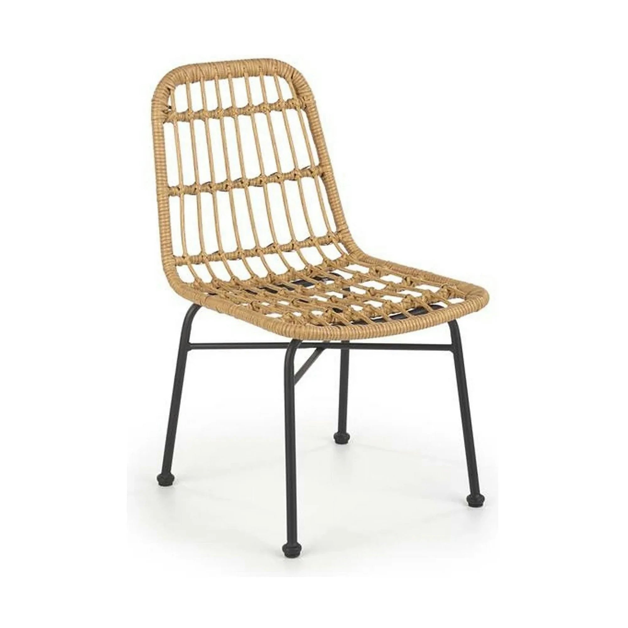 Scaun de gradina K401, stejar/negru, rattan sintetic/otel, 47x45x85 cm
