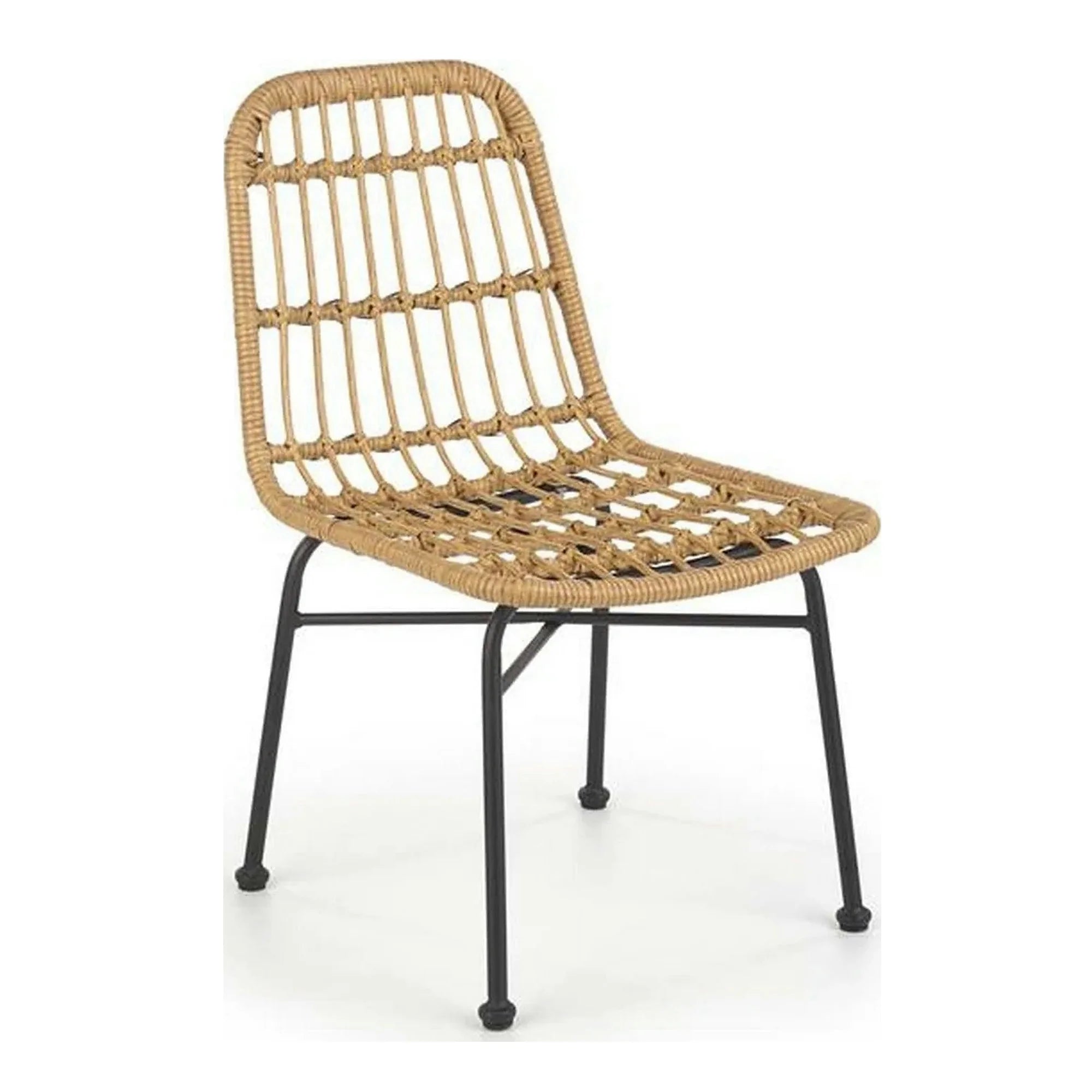 Scaun de gradina K401, stejar/negru, rattan sintetic/otel, 47x45x85 cm