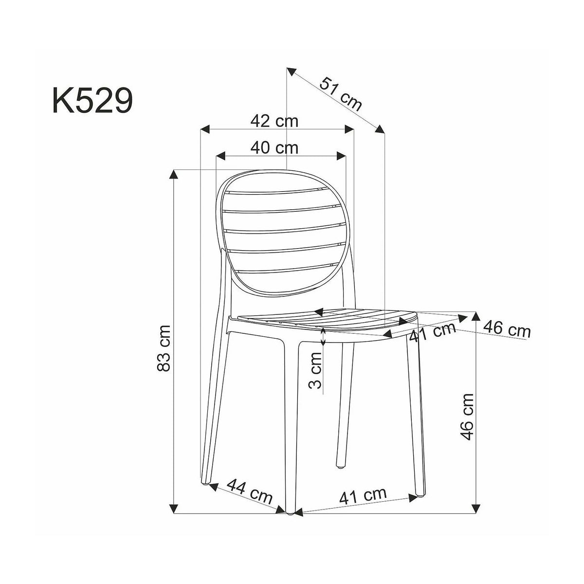 Scaun de gradina K529, alb, polipropilena, 42x51x83 cm