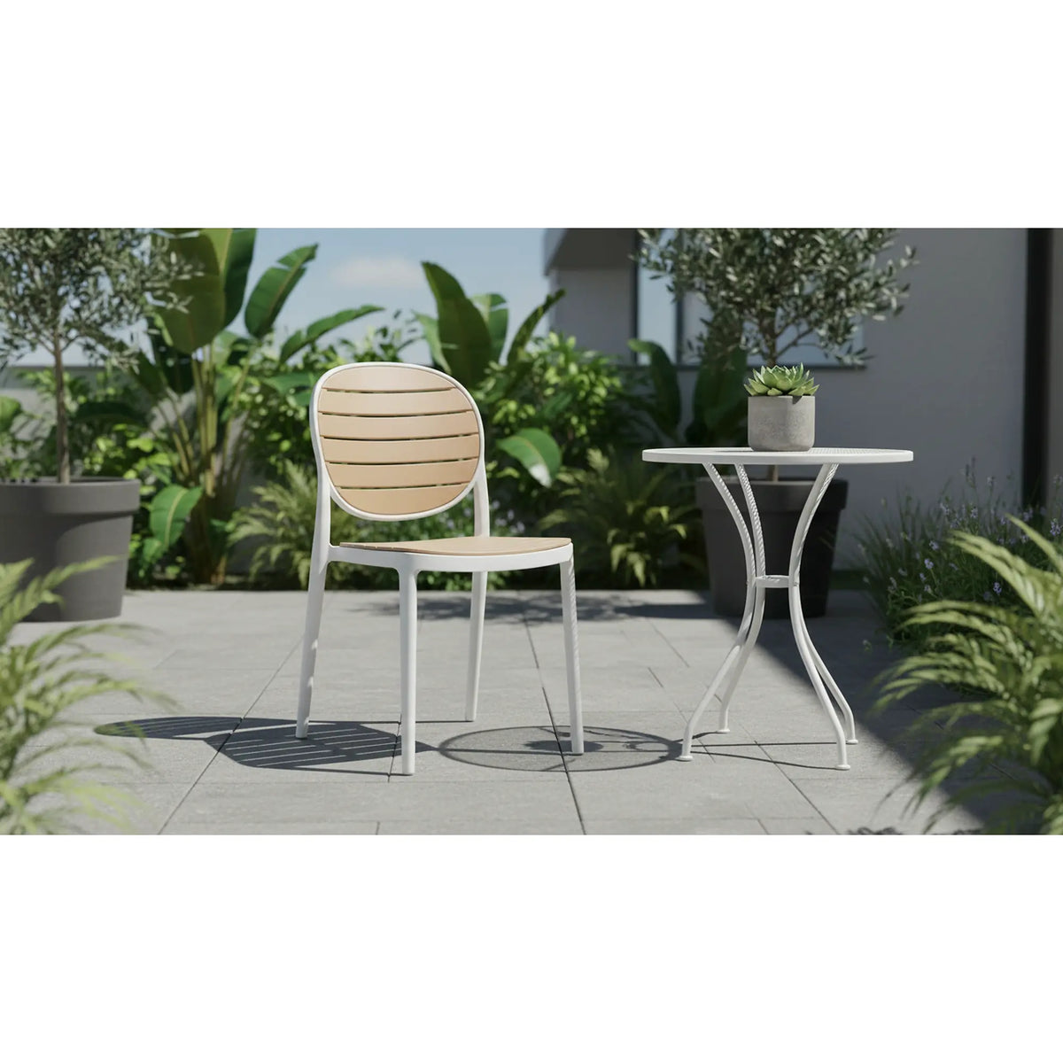 Scaun de gradina K529, stejar/alb, polipropilena, 42x51x83 cm