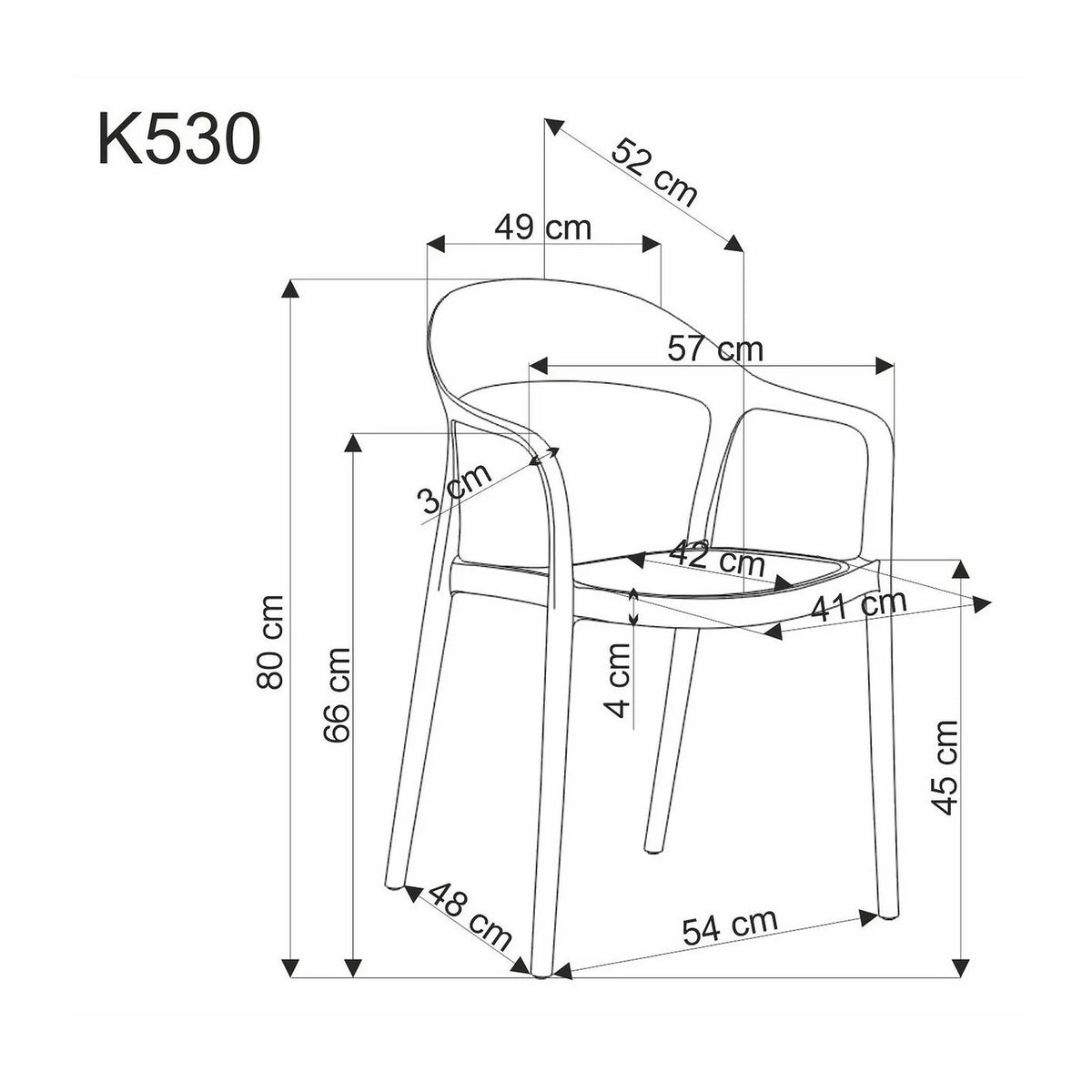 Scaun de gradina K530, stejar/alb, polipropilena, 57x52x80 cm