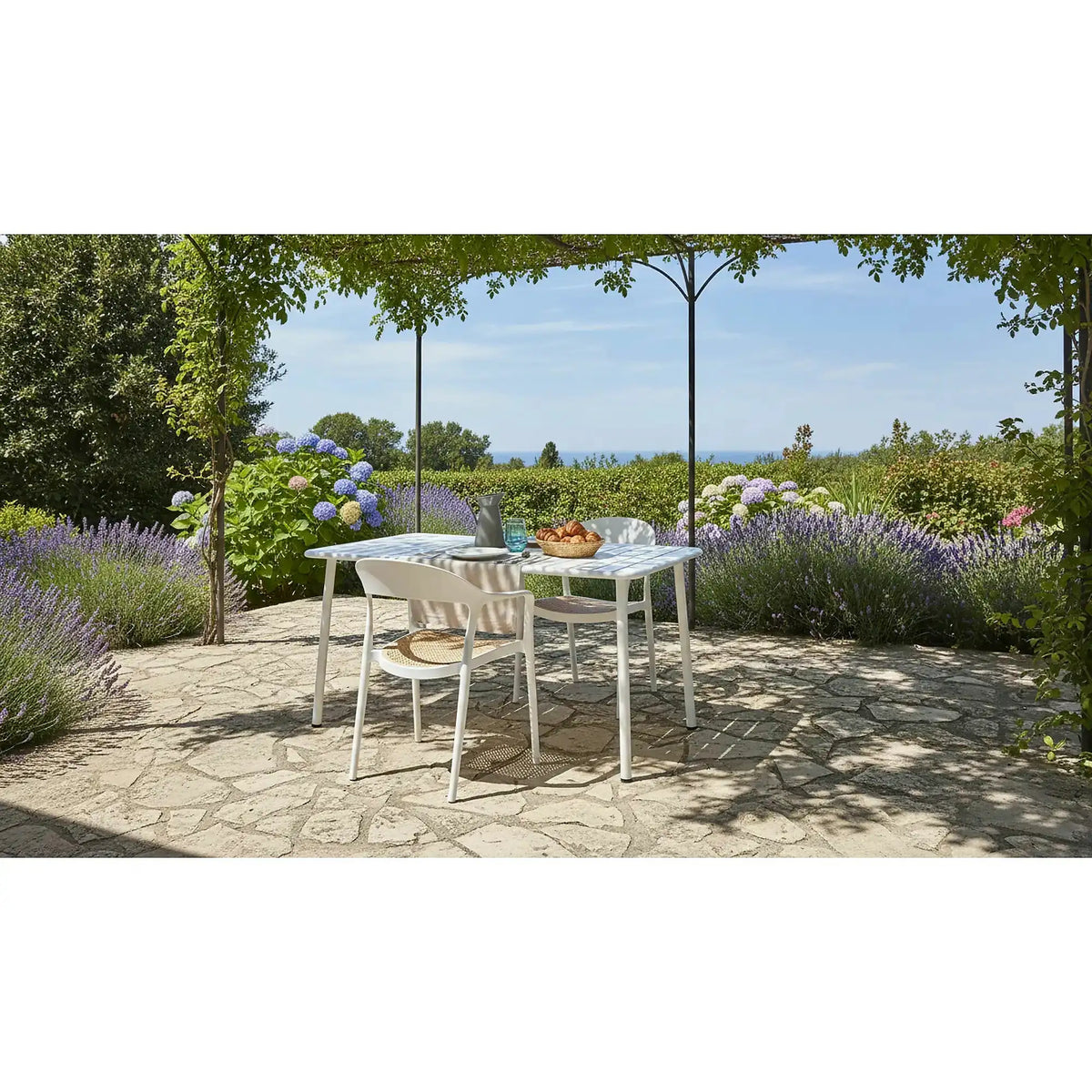 Scaun de gradina K530, stejar/alb, polipropilena, 57x52x80 cm