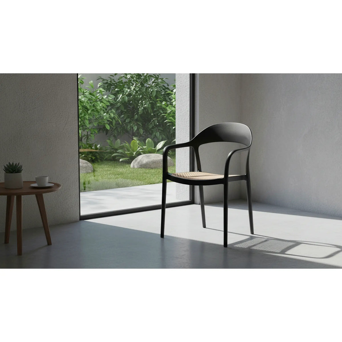 Scaun de gradina K530, stejar/negru, polipropilena, 57x52x80 cm