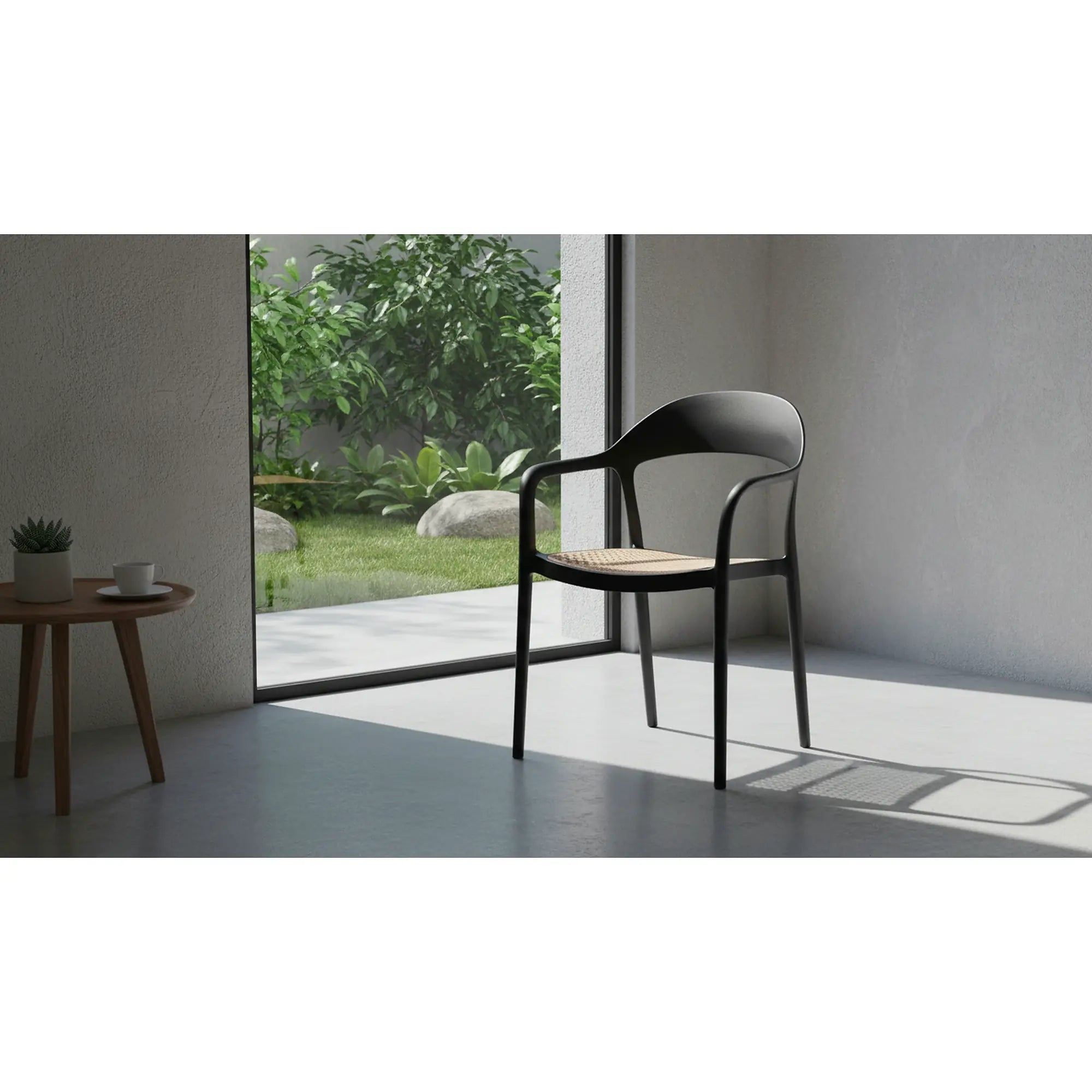 Scaun de gradina K530, stejar/negru, polipropilena, 57x52x80 cm