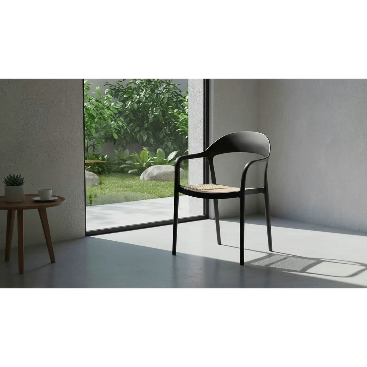 Scaun de gradina K530, stejar/negru, polipropilena, 57x52x80 cm