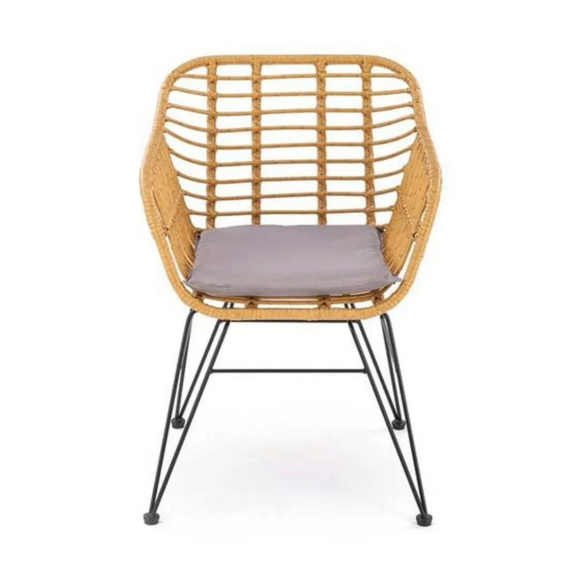 Scaun de gradina K541, gri/stejar, stofa/ratan sintetic, 55x58x77 cm