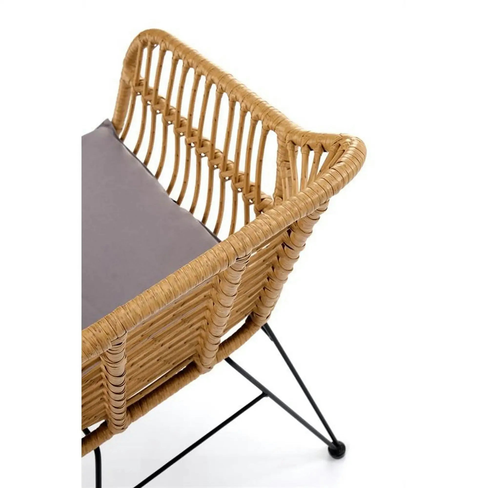 Scaun de gradina K541, gri/stejar, stofa/ratan sintetic, 55x58x77 cm