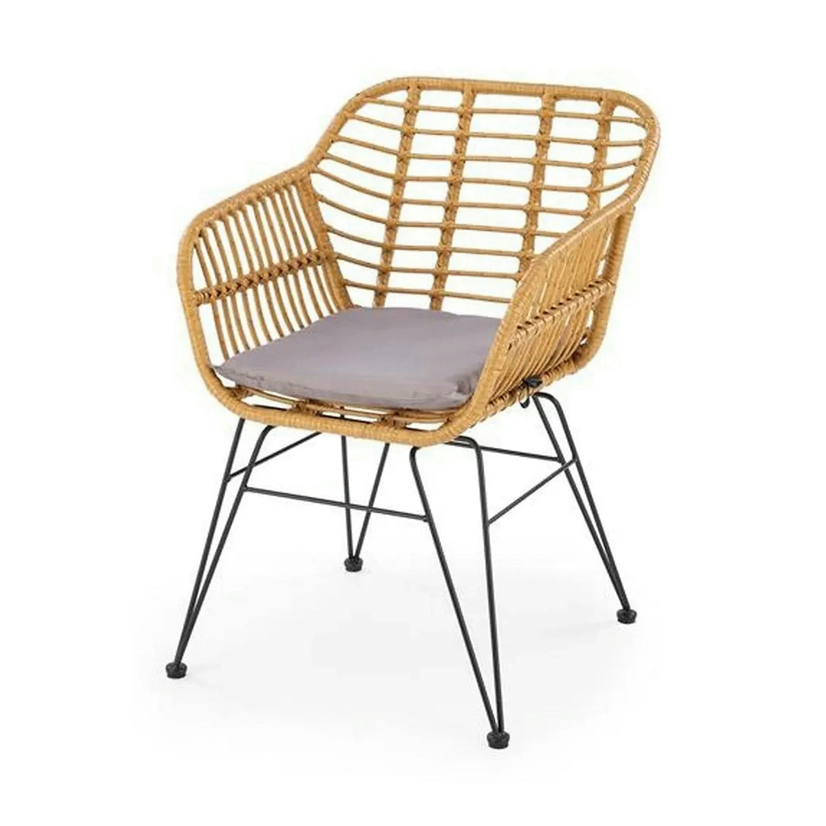 Scaun de gradina K541, gri/stejar, stofa/ratan sintetic, 55x58x77 cm