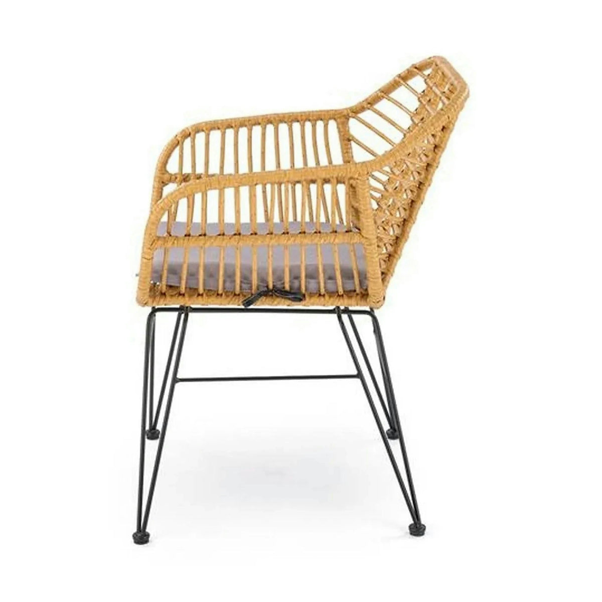 Scaun de gradina K541, gri/stejar, stofa/ratan sintetic, 55x58x77 cm
