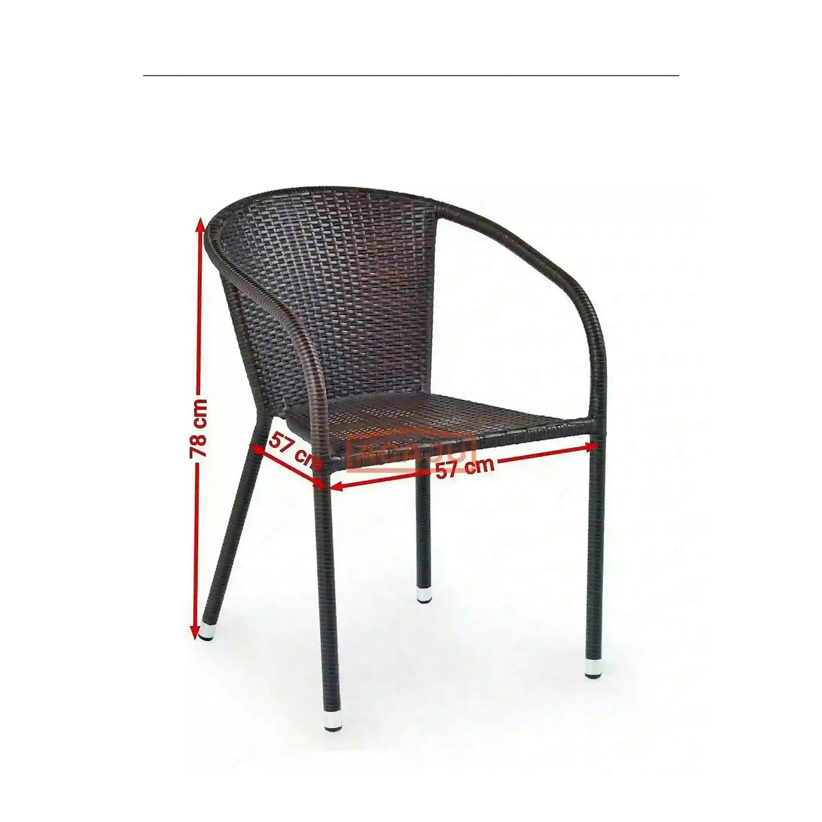 Scaun de ratan MIDAS, maro inchis, ratan sintetic/otel, 57x57x78 cm