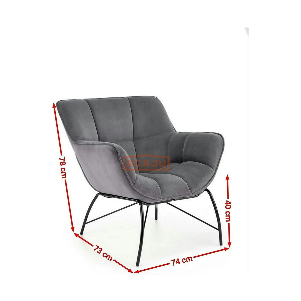 Scaun de relaxare modern BELTON, gri/negru, stofa catifelata/otel, 74x73x78 cm