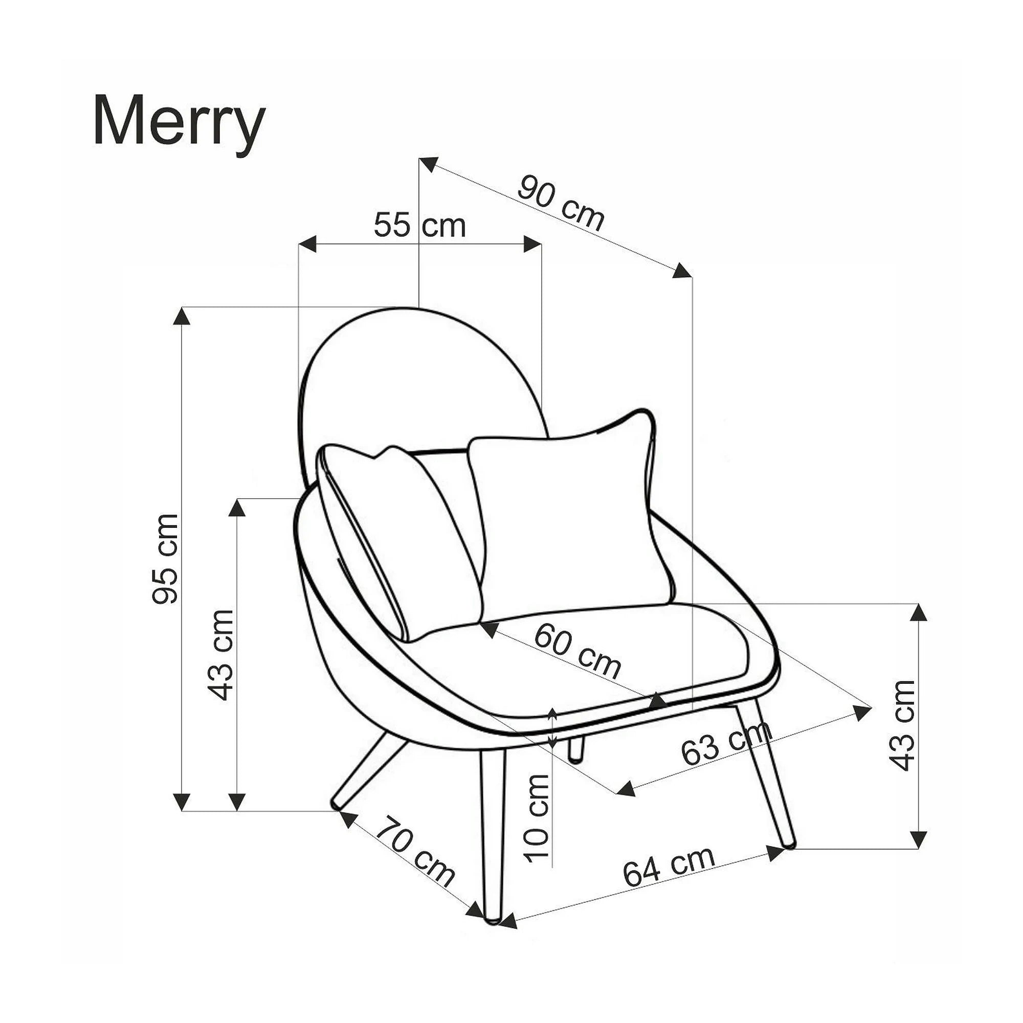 Scaun de relaxare modern MERRY, crem, stofa/otel, 80x90x95 cm