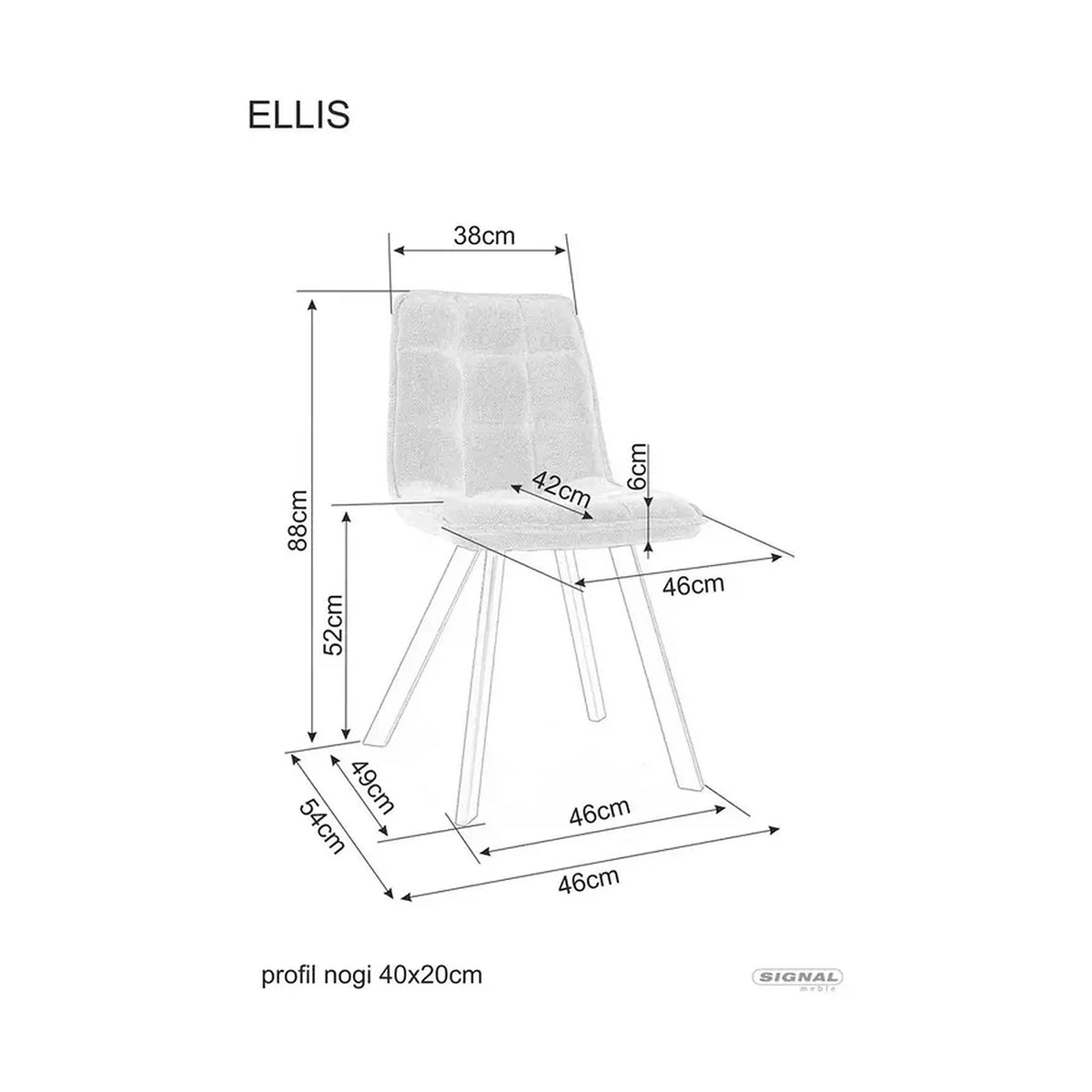 Scaun de sufragerie tapitat ELLIS, bej/negru, stofa/metal, 46x42x88 cm