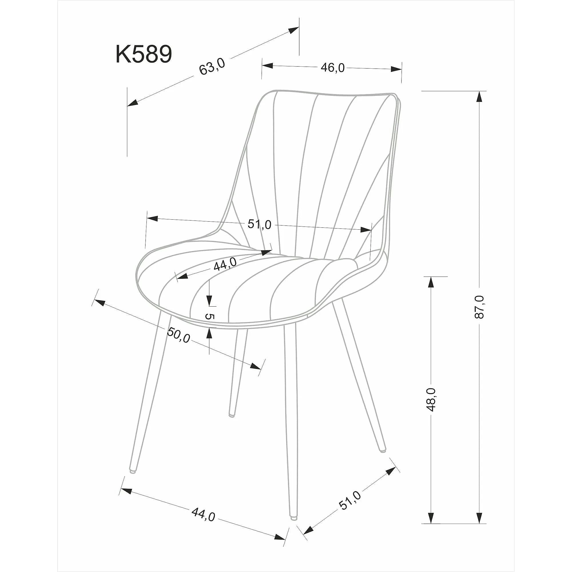 Scaun de sufragerie tapitat K589, bej - Bluvel 40, stofa catifelata/otel, 50x63x87 cm