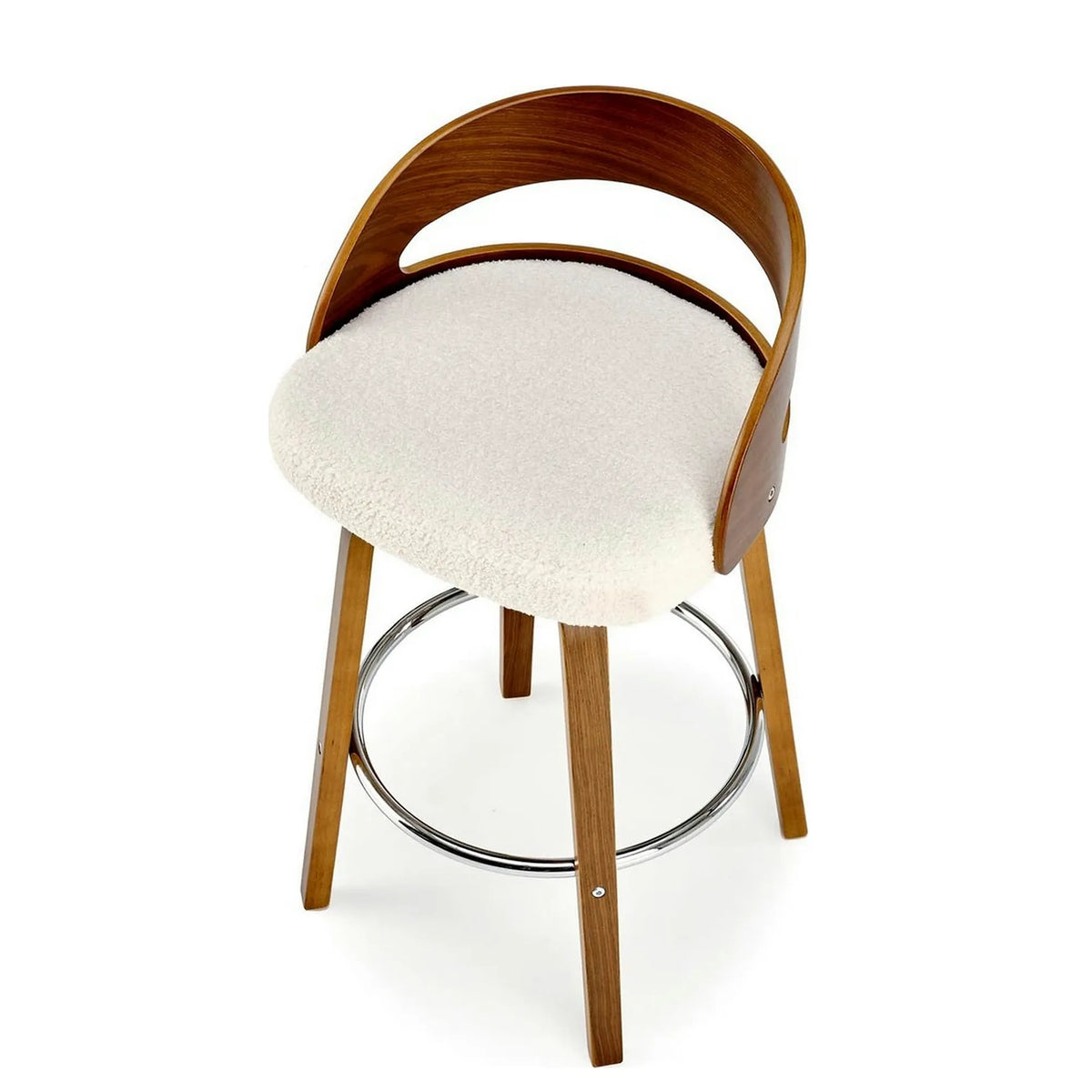 Scaun din lemn tapitat H110, crem/nuc, stofa bucle/otel, 47x43x84 cm