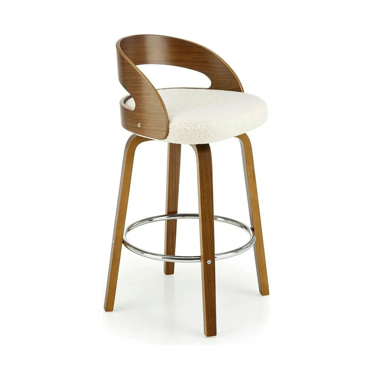Scaun din lemn tapitat H110, crem/nuc, stofa bucle/otel, 47x43x84 cm