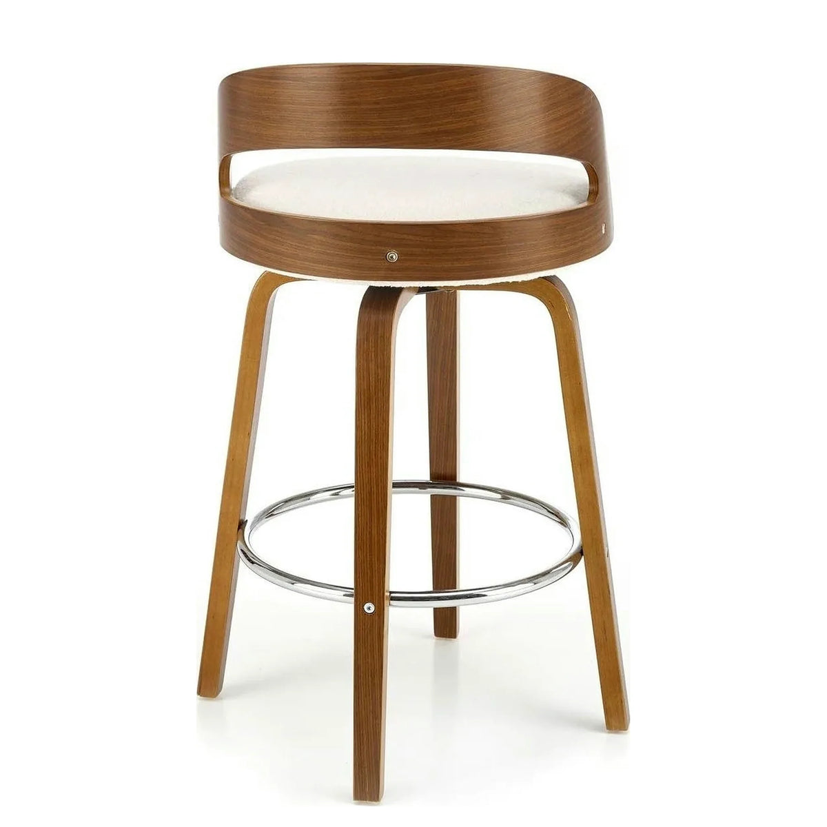 Scaun din lemn tapitat H110, crem/nuc, stofa bucle/otel, 47x43x84 cm