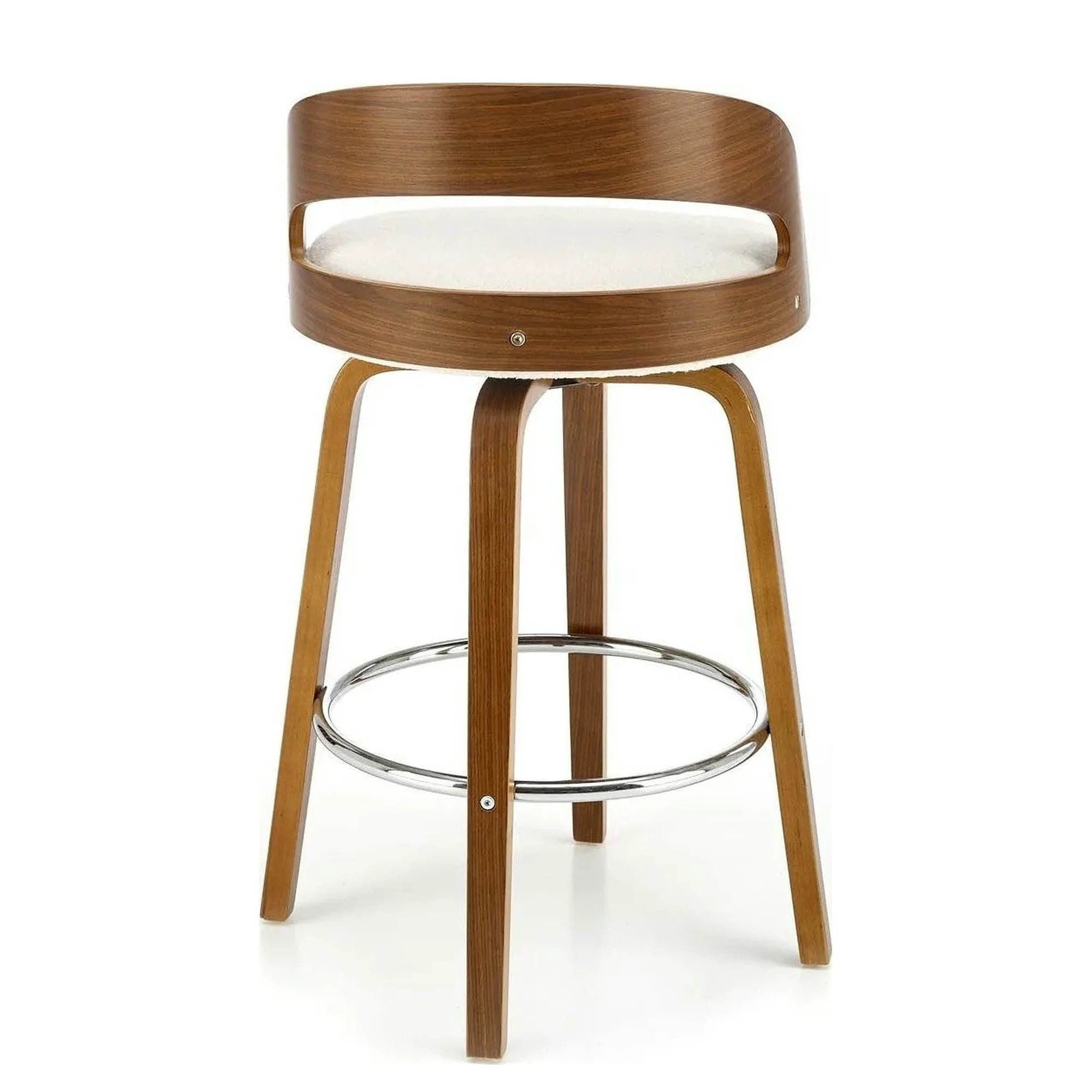 Scaun din lemn tapitat H110, crem/nuc, stofa bucle/otel, 47x43x84 cm